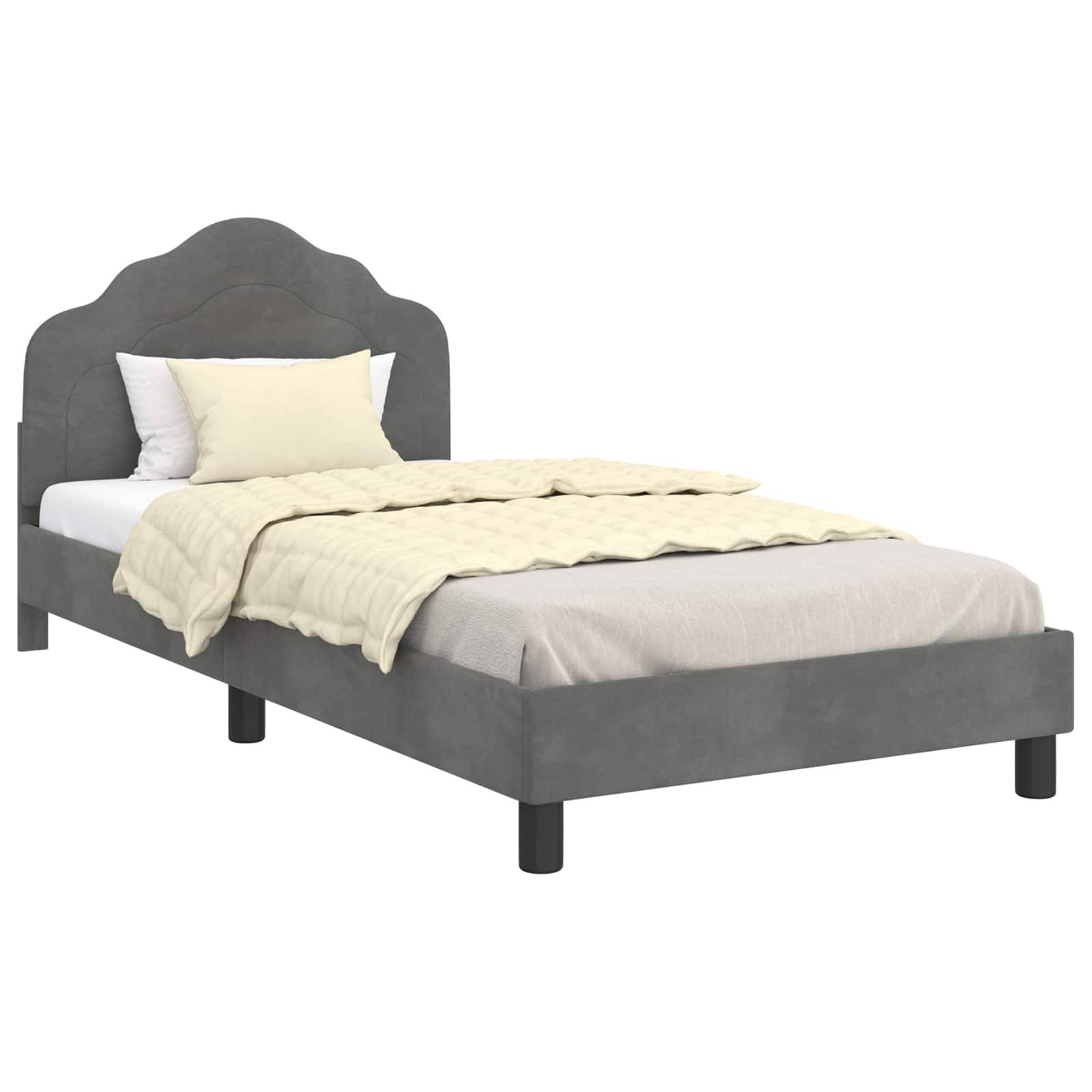 vidaXL Kinderbettgestell mit Kopfteil Dunkelgrau 90 x 200 cm Samt