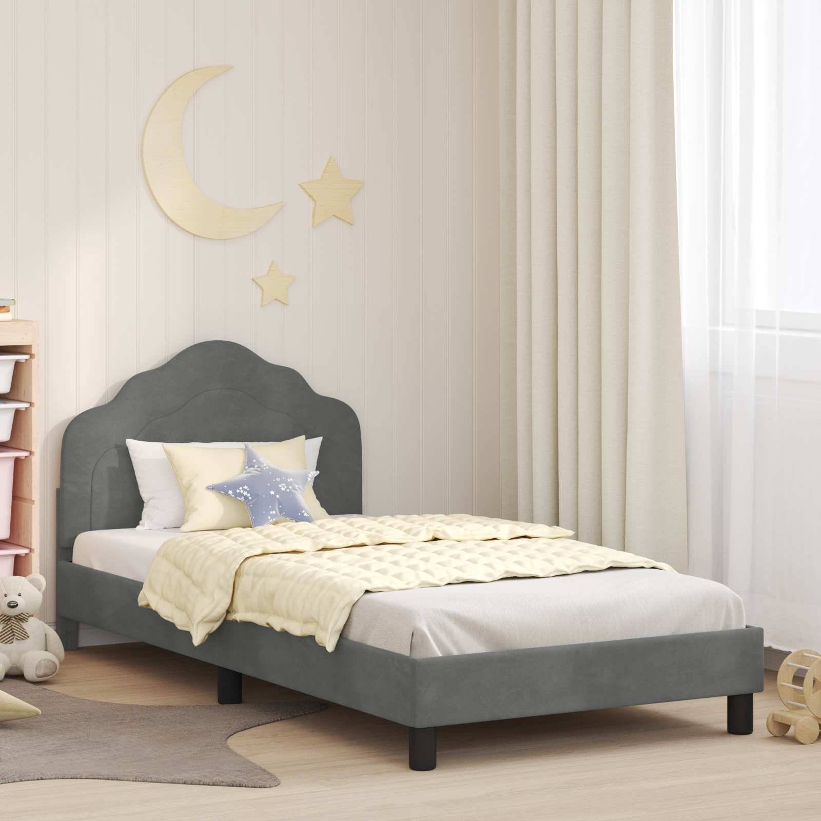 vidaXL Kinderbettgestell mit Kopfteil Dunkelgrau 90 x 200 cm Samt