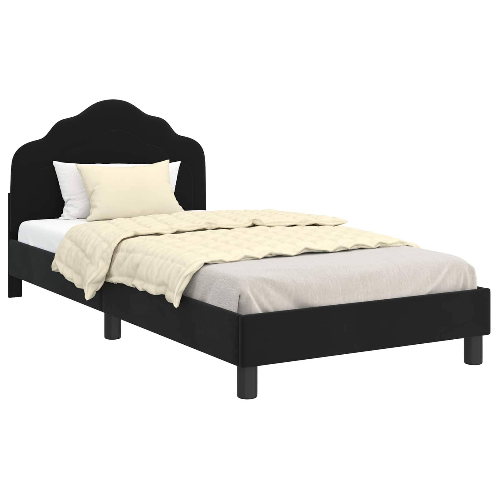 vidaXL Kinderbettgestell mit Kopfteil Schwarz 80 x 200 cm Samt