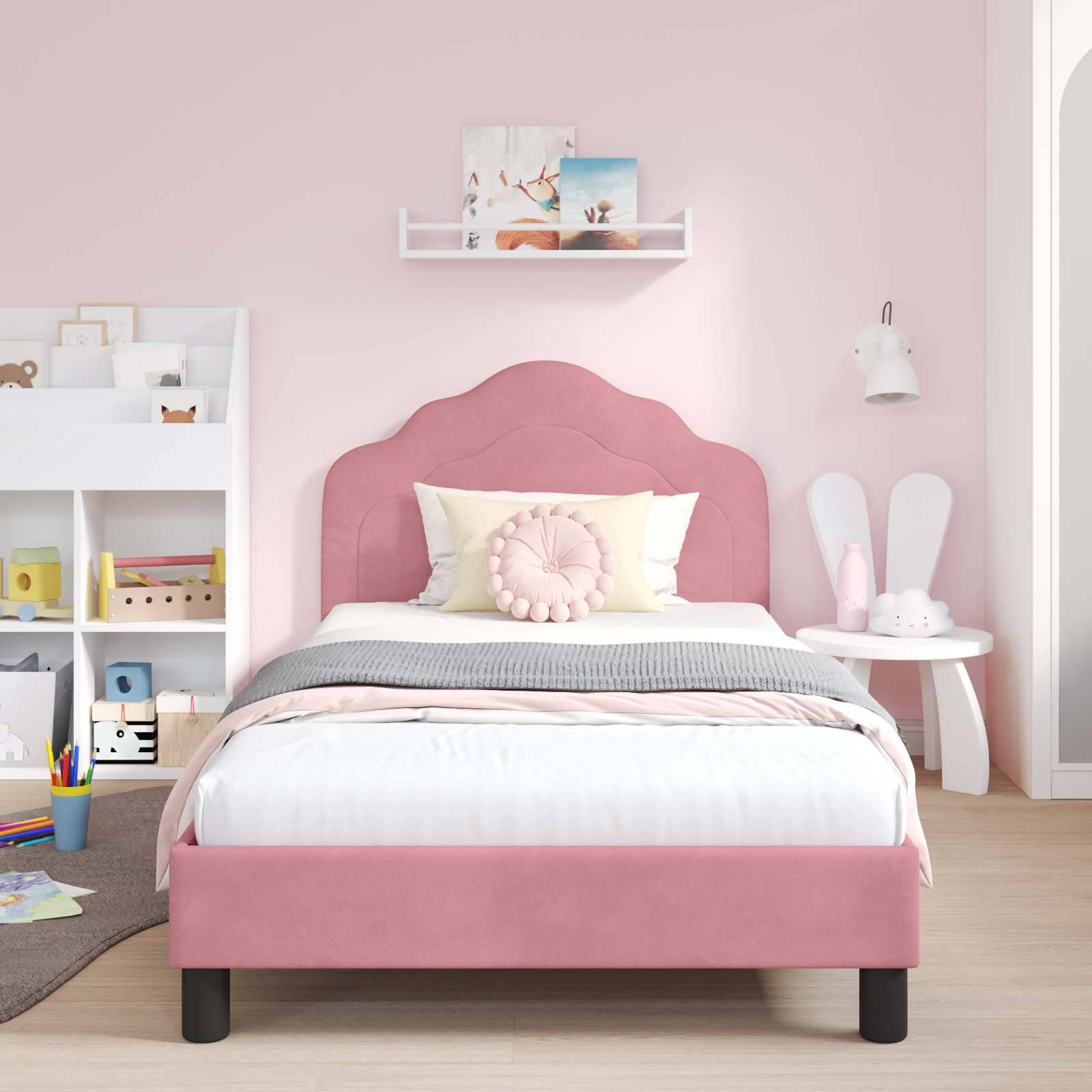 vidaXL Kinderbettgestell mit Kopfteil Rosa 90 x 190 cm Samt