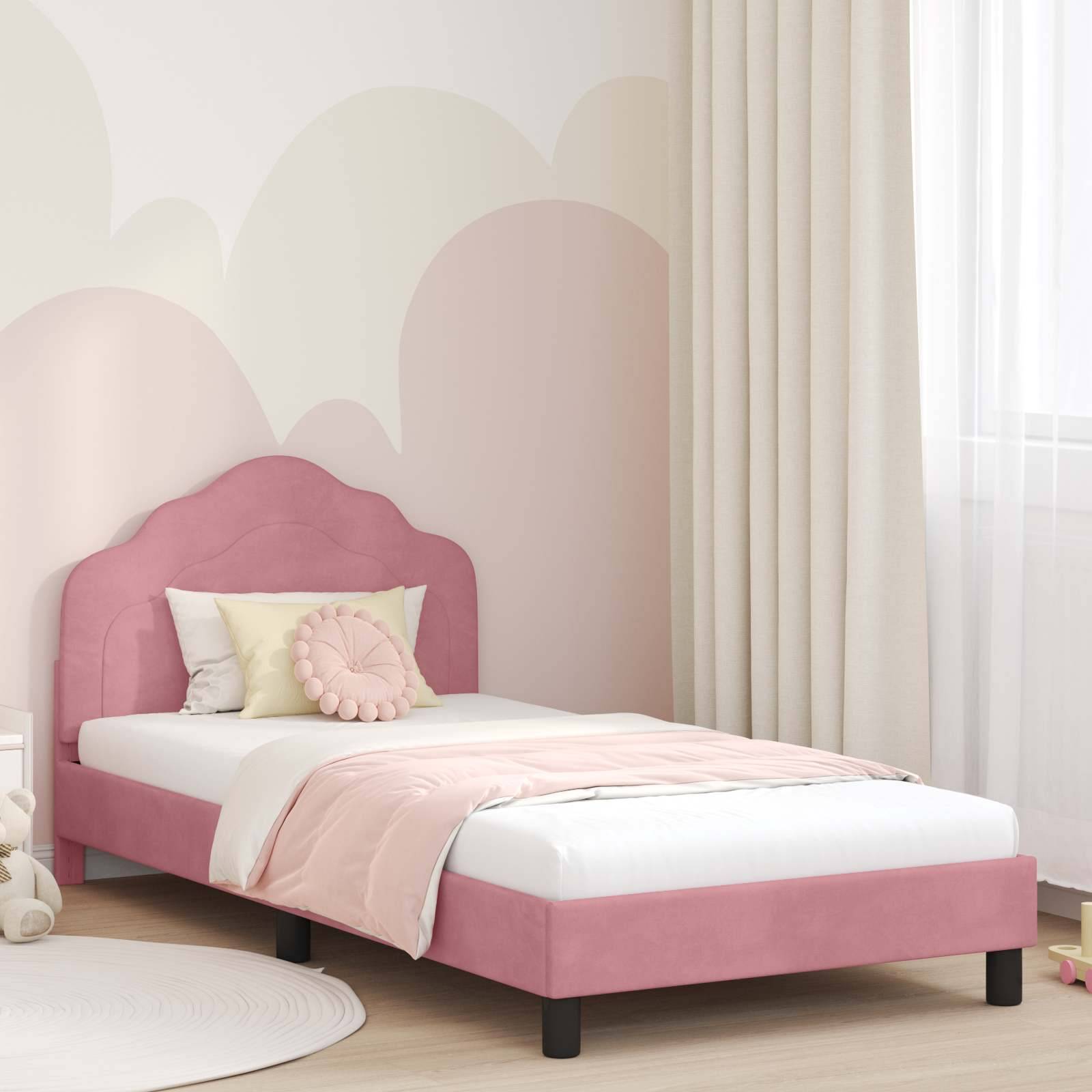 vidaXL Kinderbettgestell mit Kopfteil Rosa 90 x 190 cm Samt
