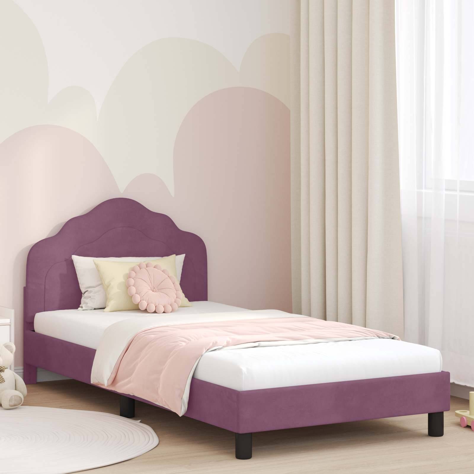vidaXL Kinderbettgestell mit Kopfteil Lila 90 x 190 cm Samt