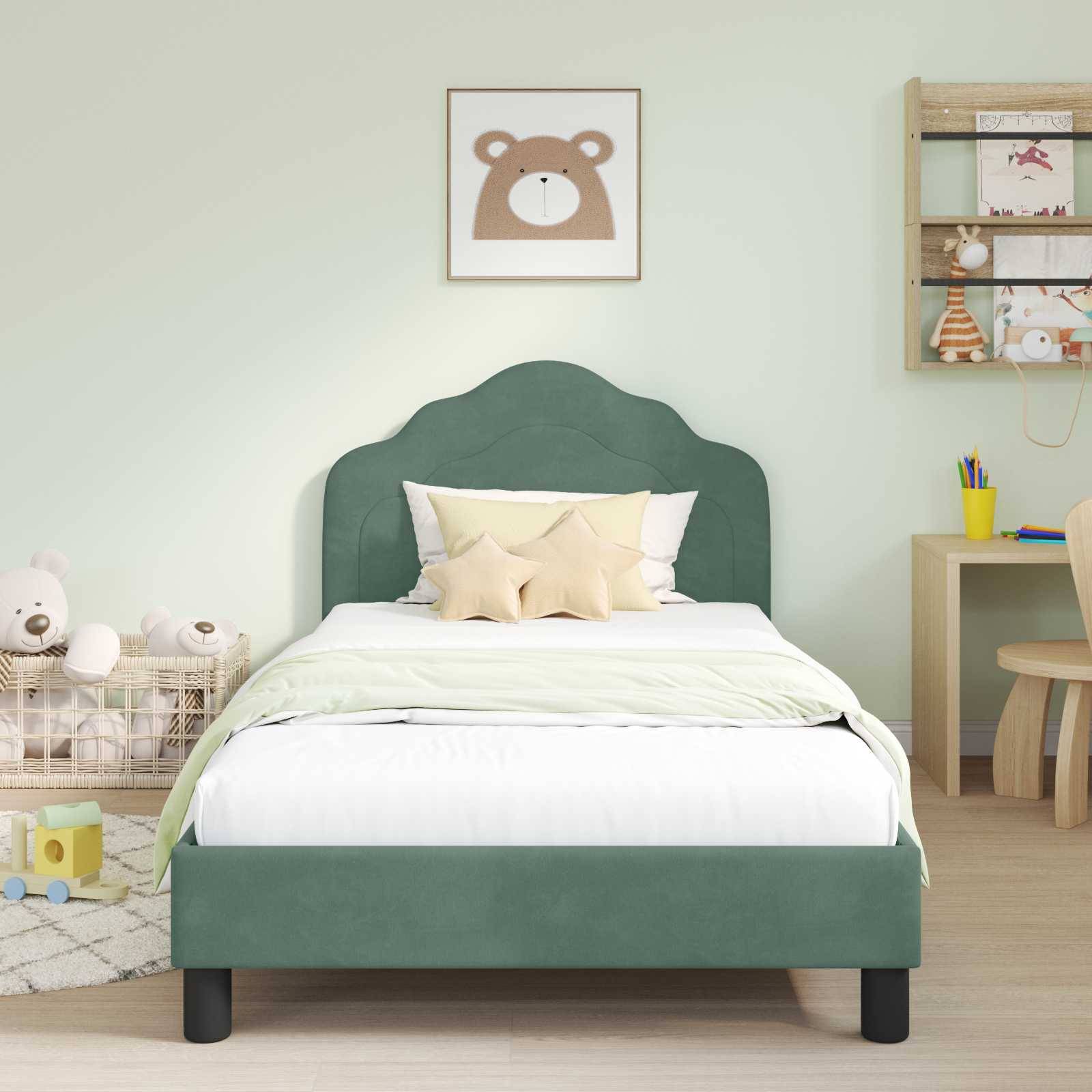 vidaXL Kinderbettgestell mit Kopfteil Meergrün 80 x 200 cm Samt