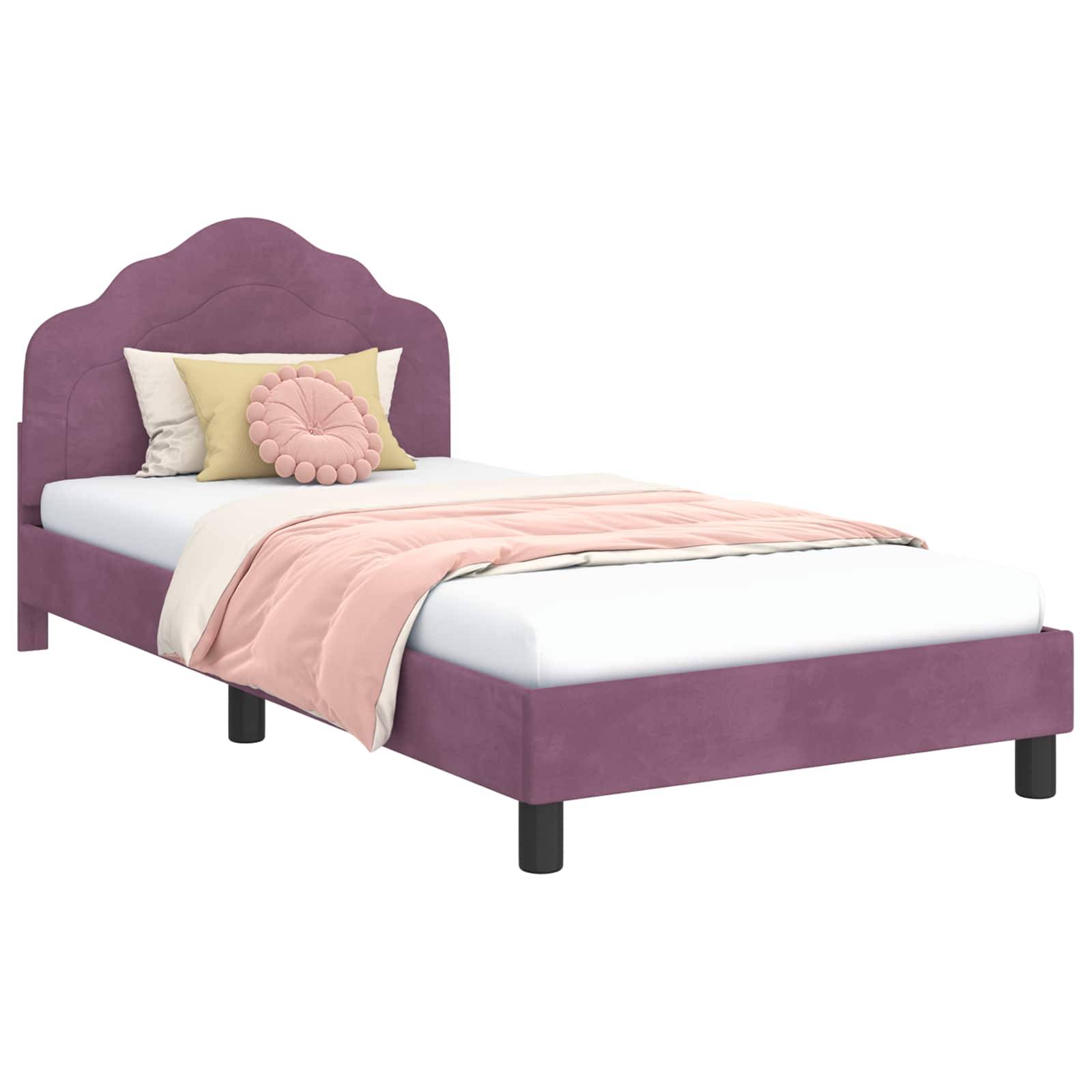 vidaXL Kinderbettgestell mit Kopfteil Lila 90 x 190 cm Samt