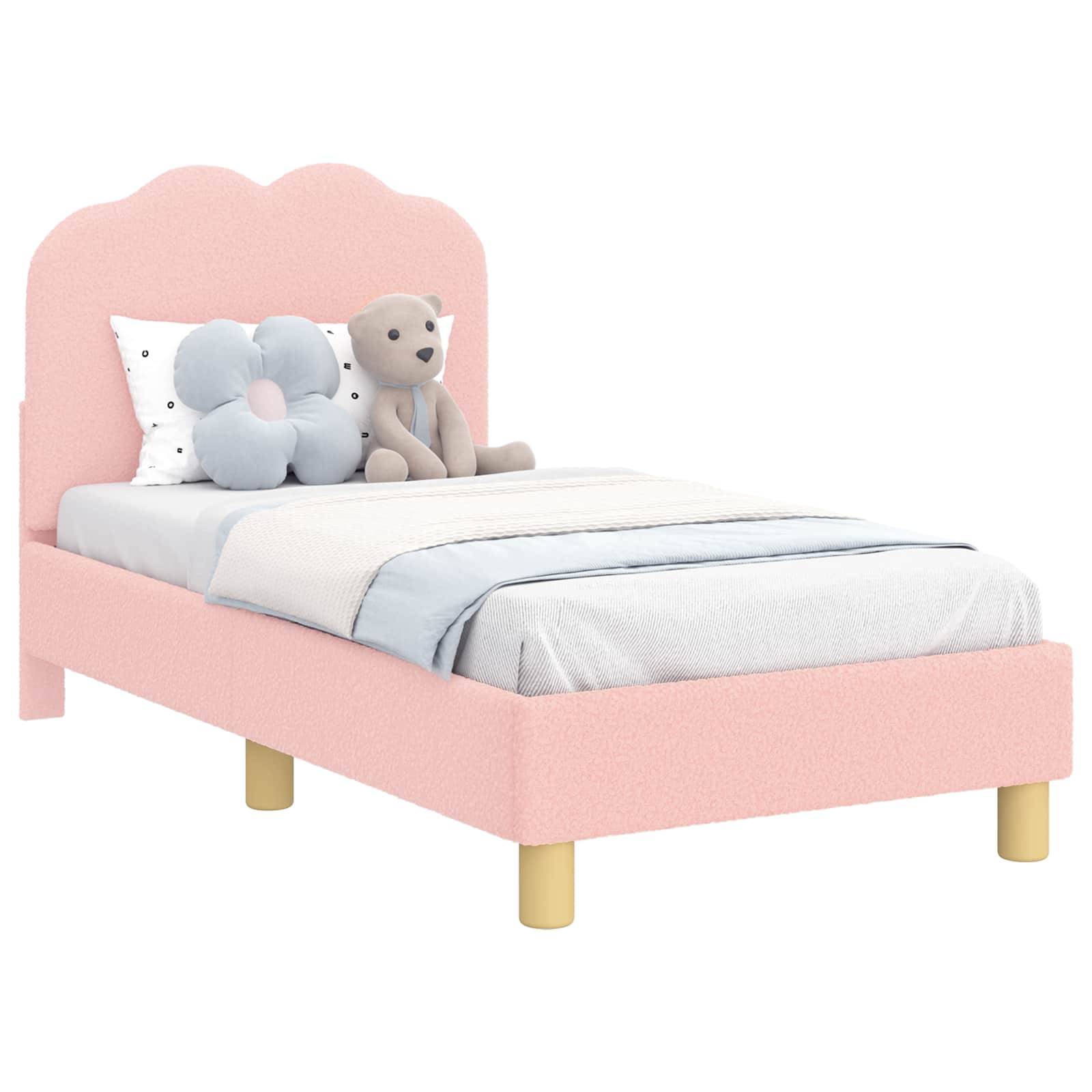 vidaXL Kinderbettgestell mit Kopfteil Rosa 70 x 140 cm Bouclé