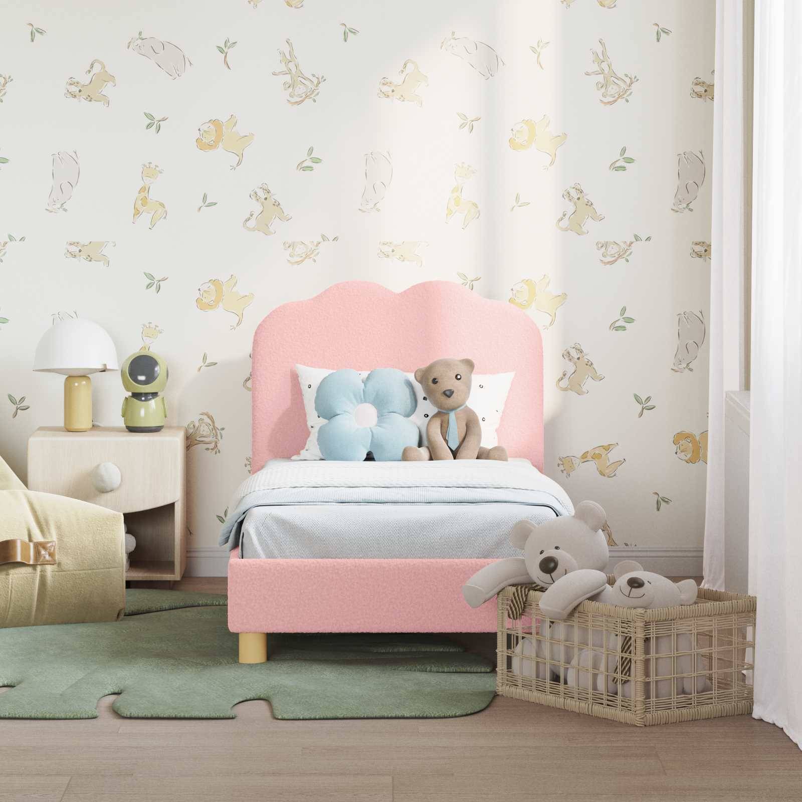 vidaXL Kinderbettgestell mit Kopfteil Rosa 70 x 140 cm Bouclé