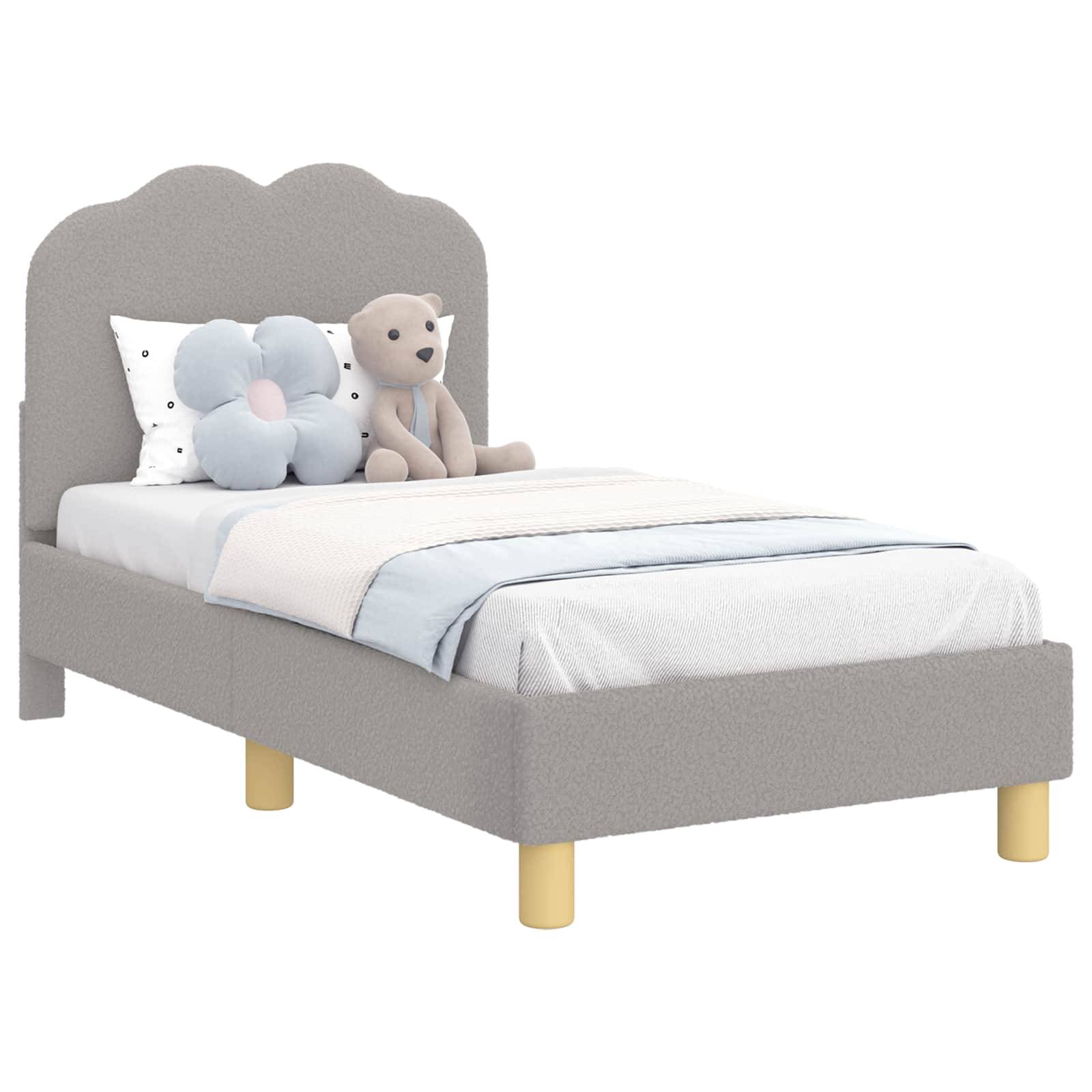 vidaXL Kinderbettgestell mit Kopfteil Hellgrau 70 x 140 cm Bouclé