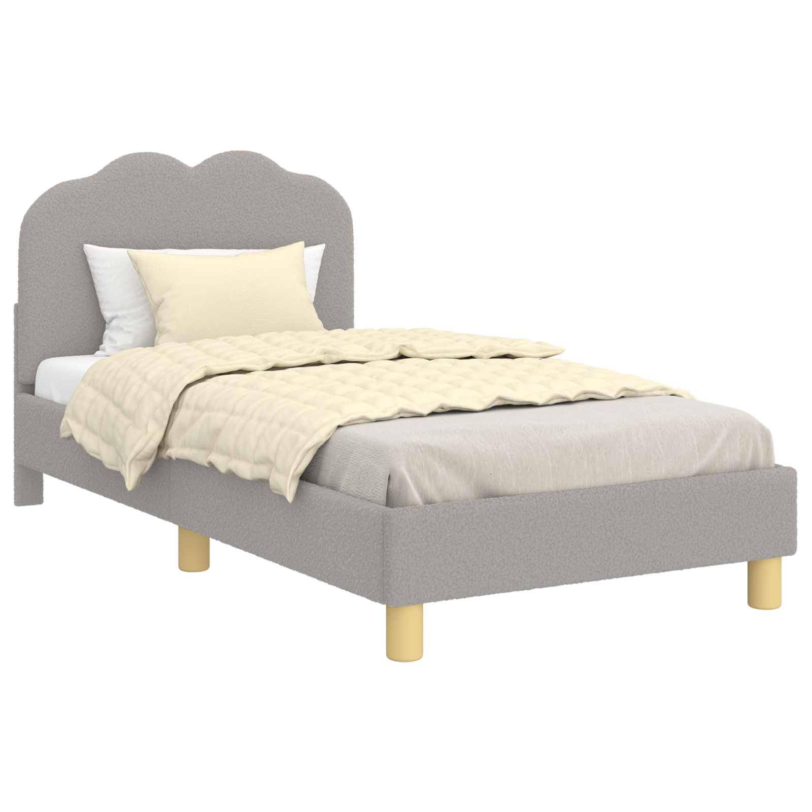 vidaXL Kinderbettgestell mit Kopfteil Hellgrau 80 x 160 cm Schafstoff