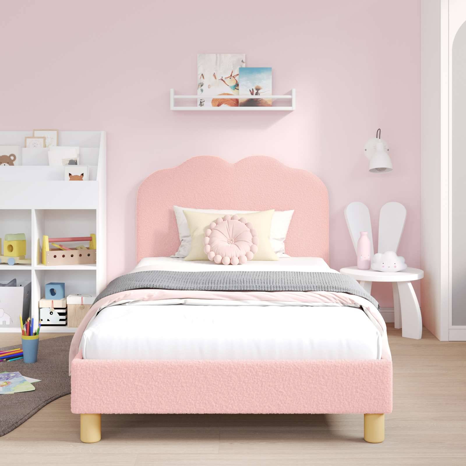 vidaXL Kinderbettgestell mit Kopfteil Rosa 80 x 200 cm Bouclé
