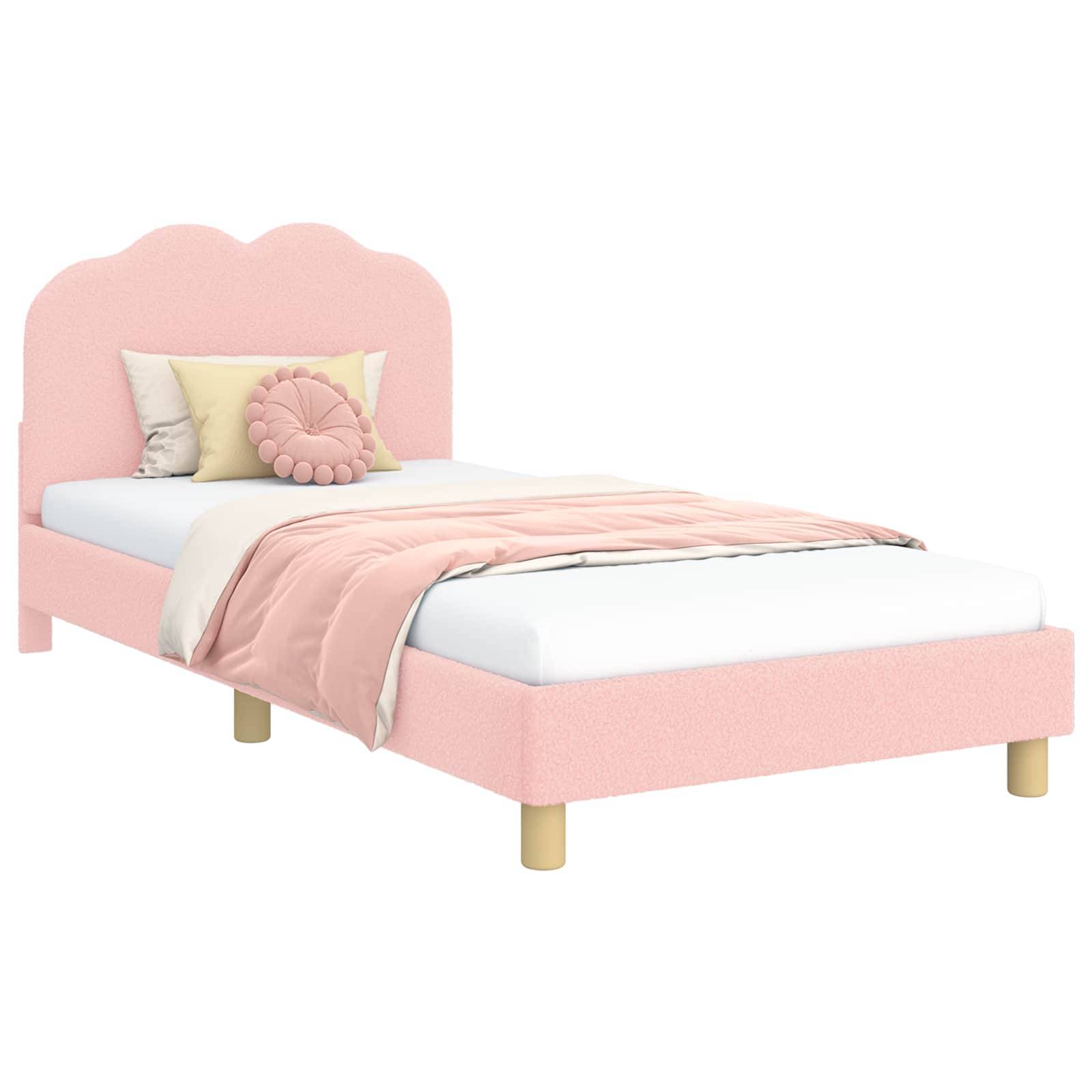 vidaXL Kinderbettgestell mit Kopfteil Rosa 80 x 200 cm Bouclé
