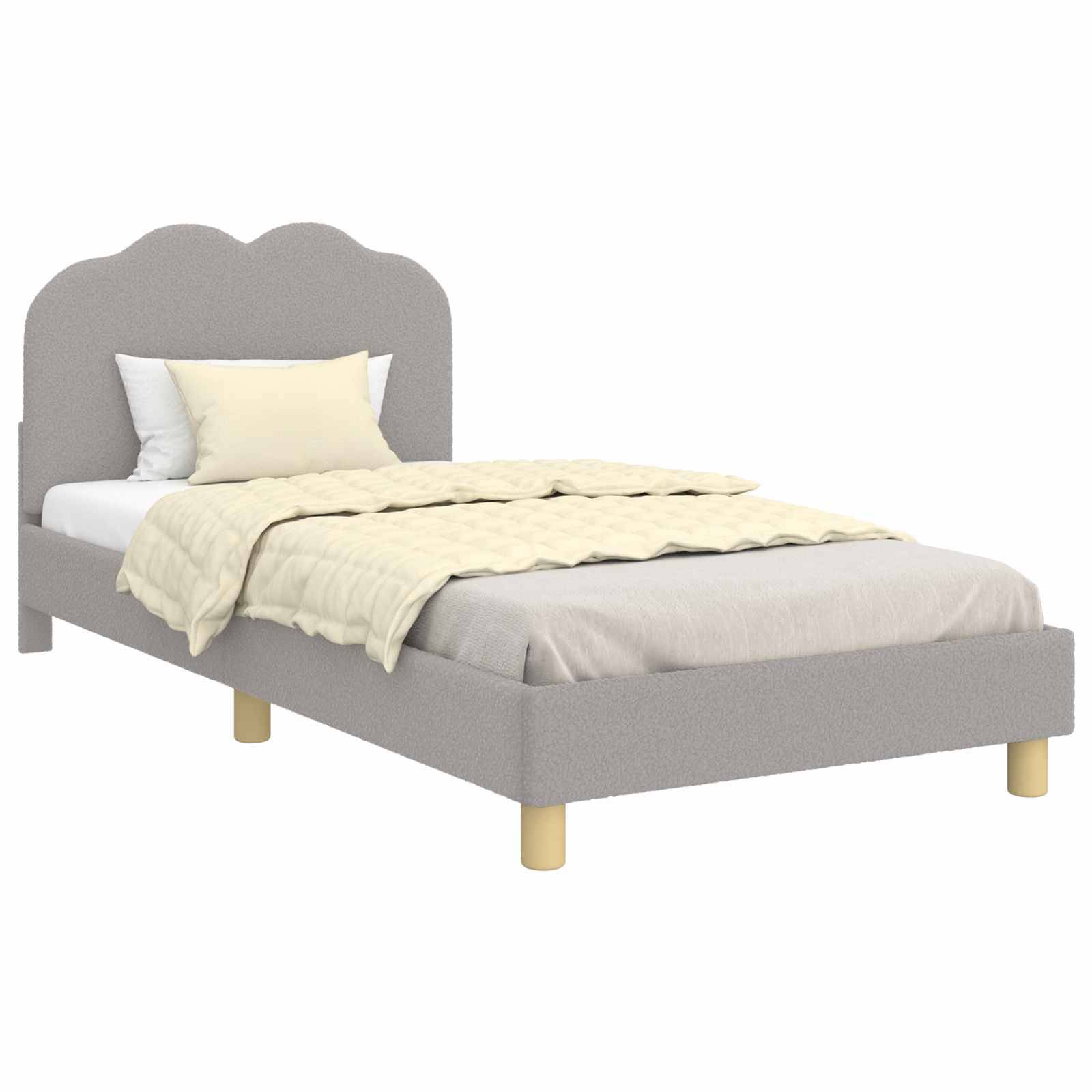 vidaXL Kinderbettgestell mit Kopfteil Hellgrau 90x200 cm Bouclé