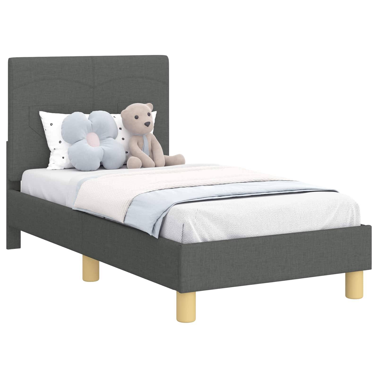 vidaXL Kinderbettgestell mit Kopfteil Dunkelgrau 70 x 140 cm Stoff