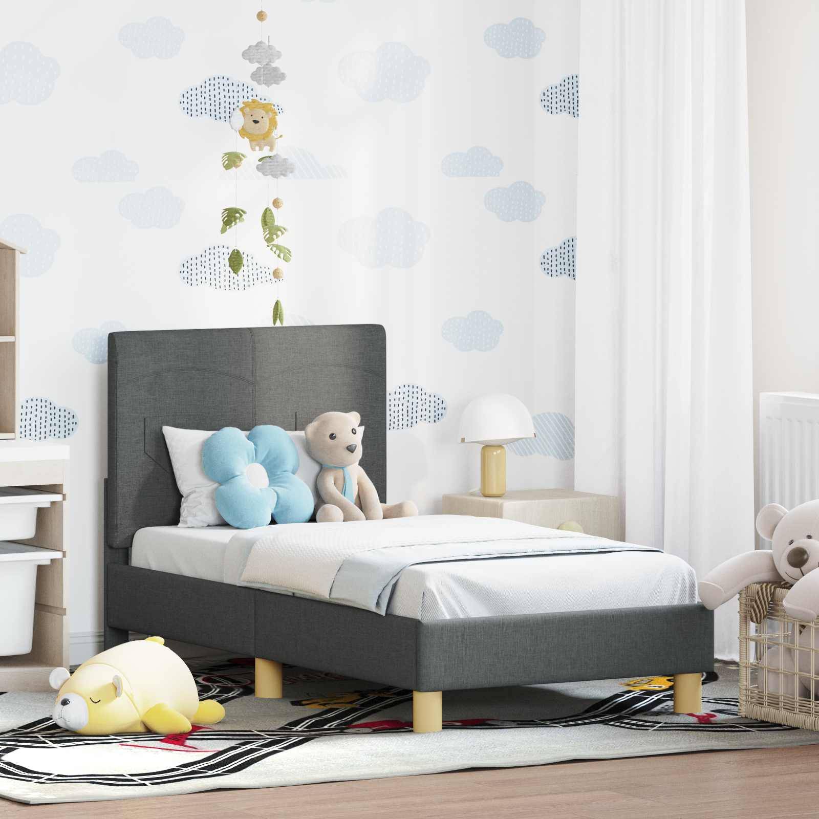 vidaXL Kinderbettgestell mit Kopfteil Dunkelgrau 70 x 140 cm Stoff