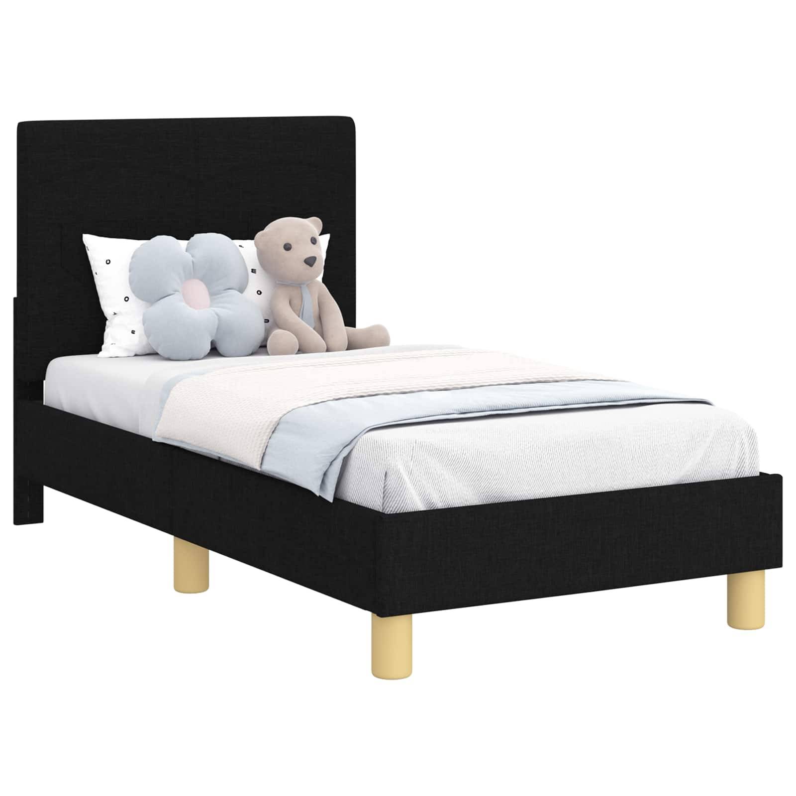 vidaXL Kinderbettgestell mit Kopfteil Schwarz 70 x 140 cm Stoff
