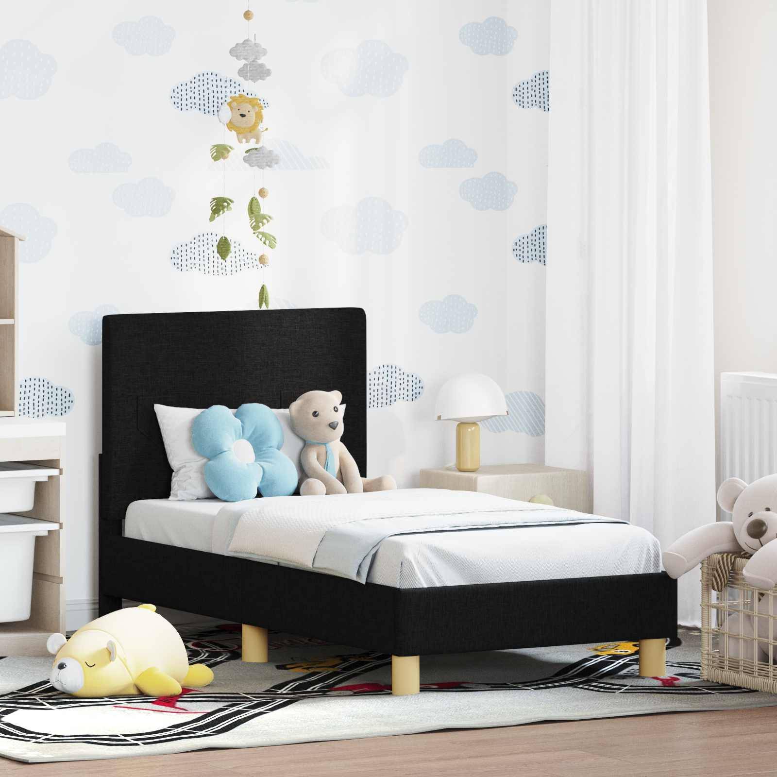 vidaXL Kinderbettgestell mit Kopfteil Schwarz 70 x 140 cm Stoff