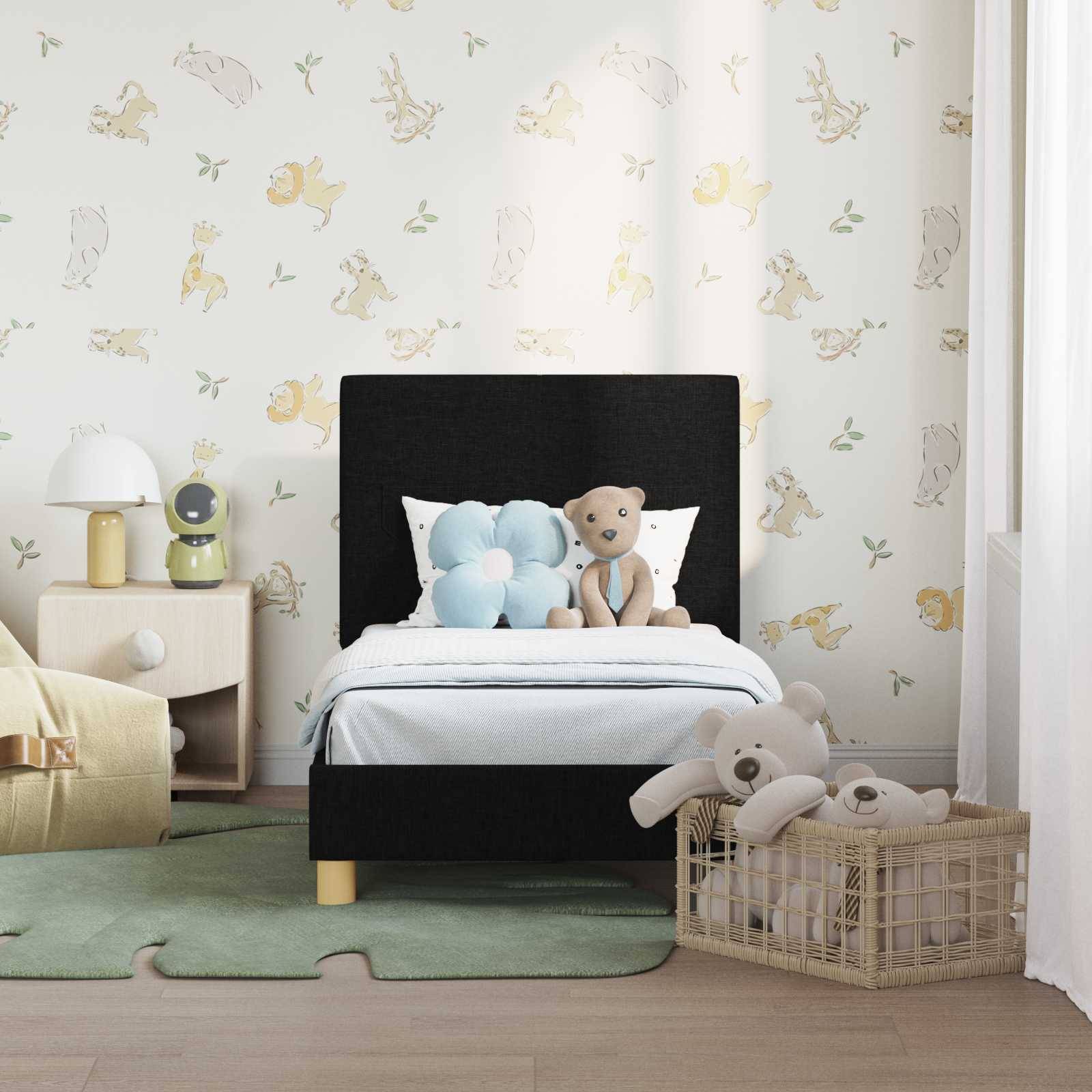 vidaXL Kinderbettgestell mit Kopfteil Schwarz 70 x 140 cm Stoff