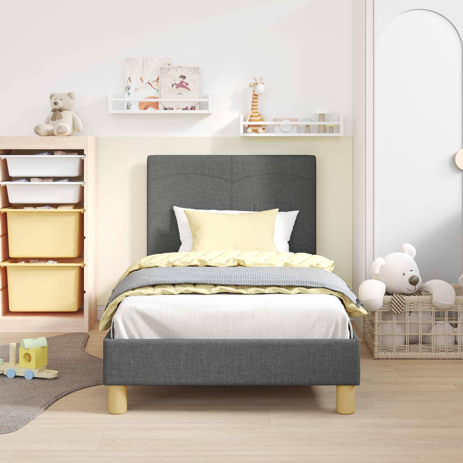 vidaXL Kinderbettgestell mit Kopfteil Dunkelgrau 80 x 160 cm Stoff