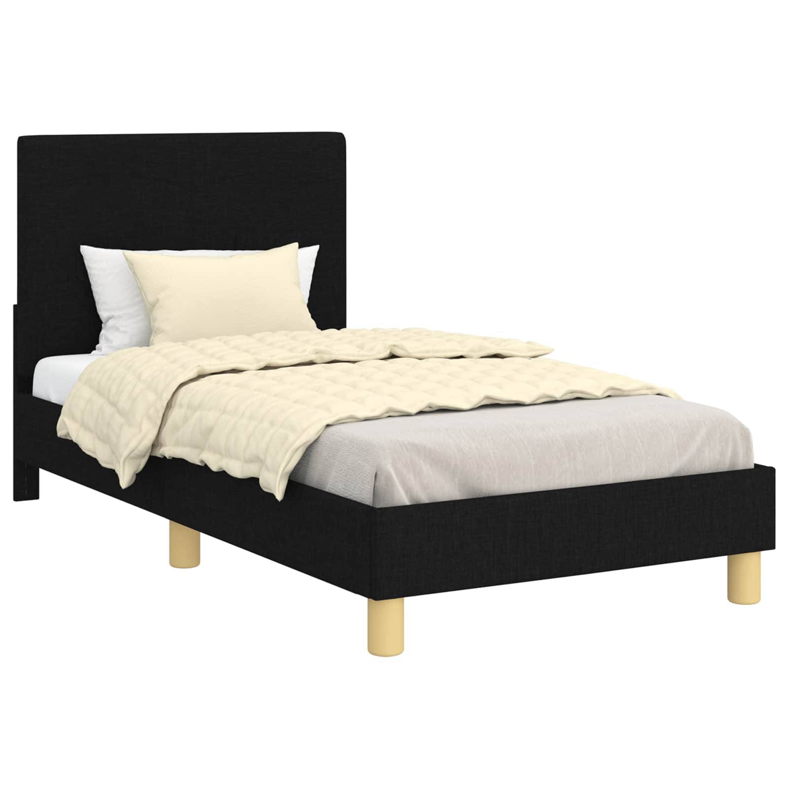 vidaXL Kinderbettgestell mit Kopfteil Schwarz 80 x 160 cm Stoff