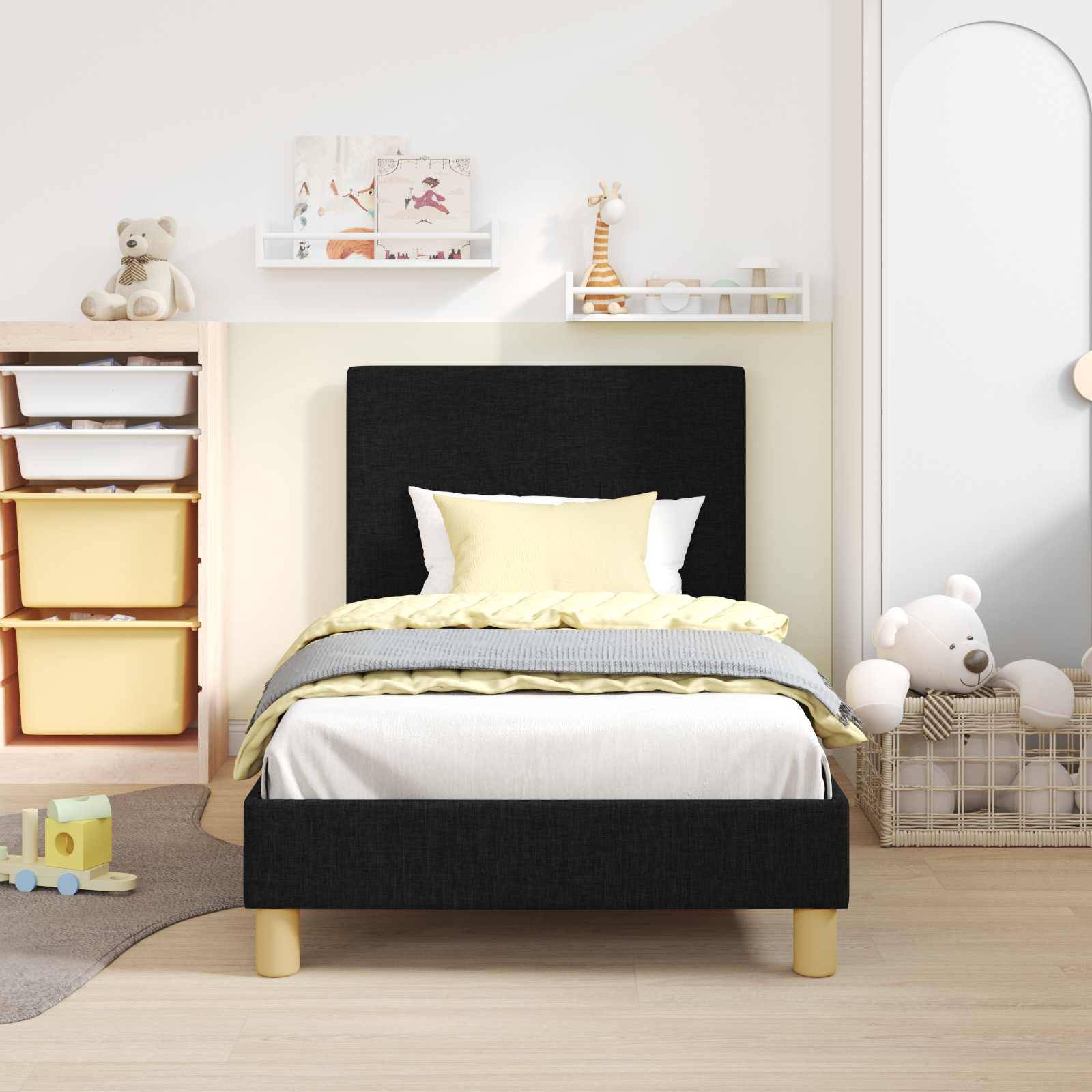 vidaXL Kinderbettgestell mit Kopfteil Schwarz 80 x 160 cm Stoff