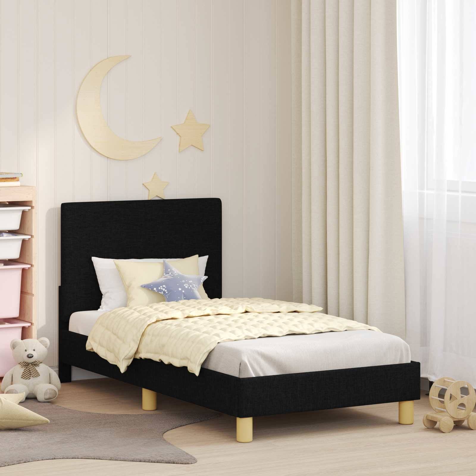 vidaXL Kinderbettgestell mit Kopfteil Schwarz 80 x 160 cm Stoff