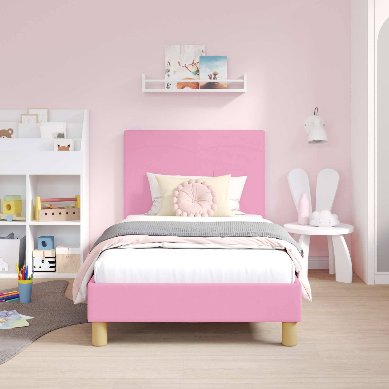 vidaXL Kinderbettgestell mit Kopfteil Rosa 80 x 160 cm Stoff