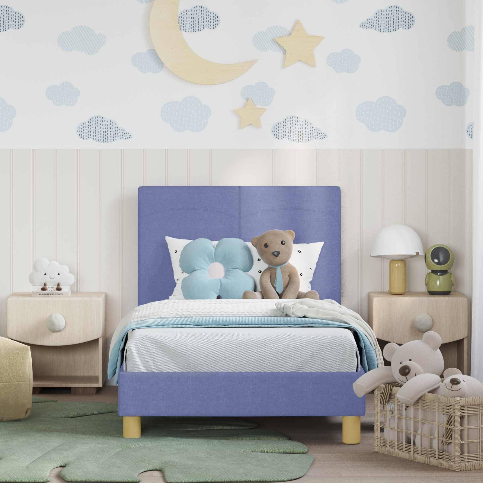 vidaXL Kinderbettgestell mit Kopfteil Jeans blau 80 x 160 cm Stoff