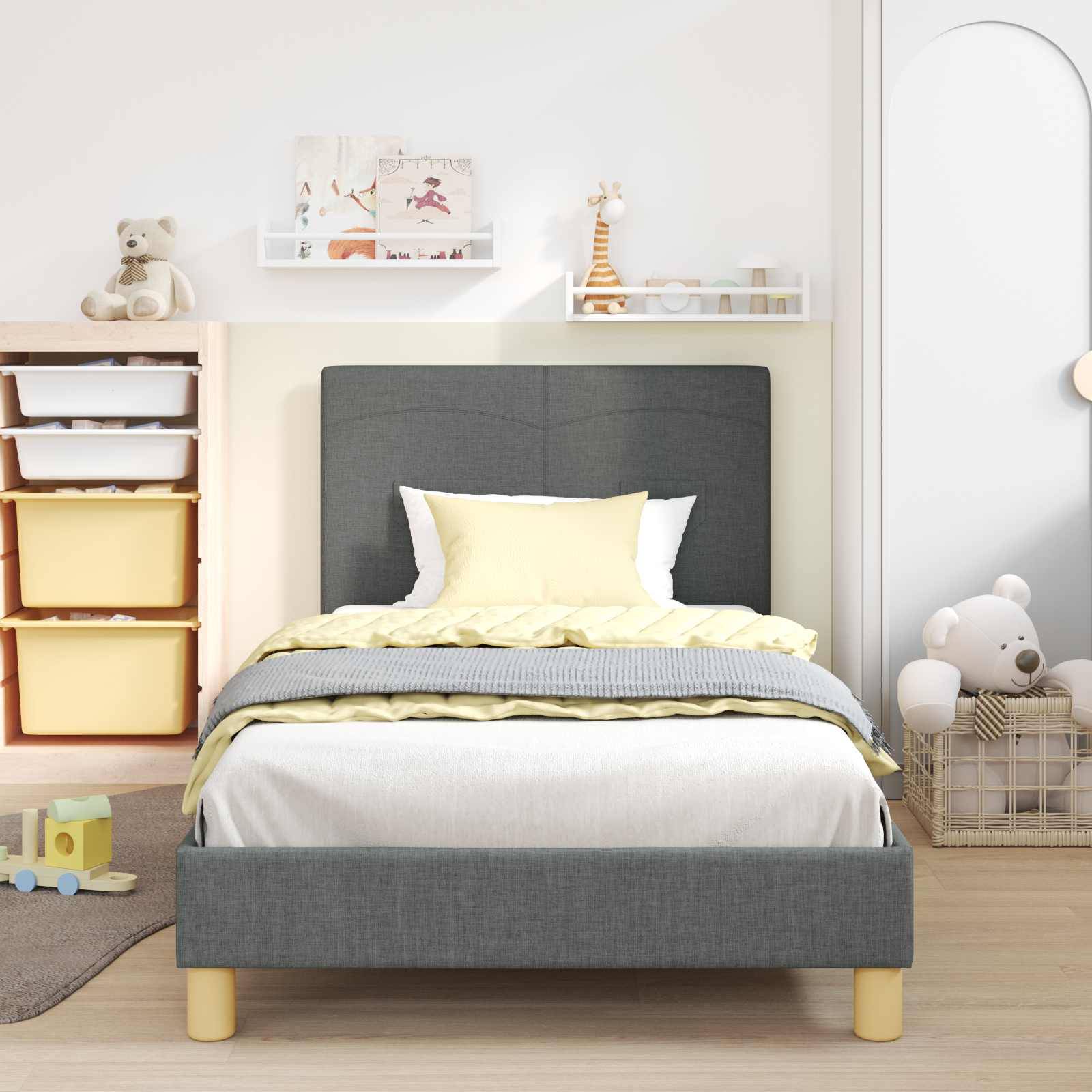 vidaXL Kinderbettgestell mit Kopfteil Dunkelgrau 90 x 200 cm Stoff