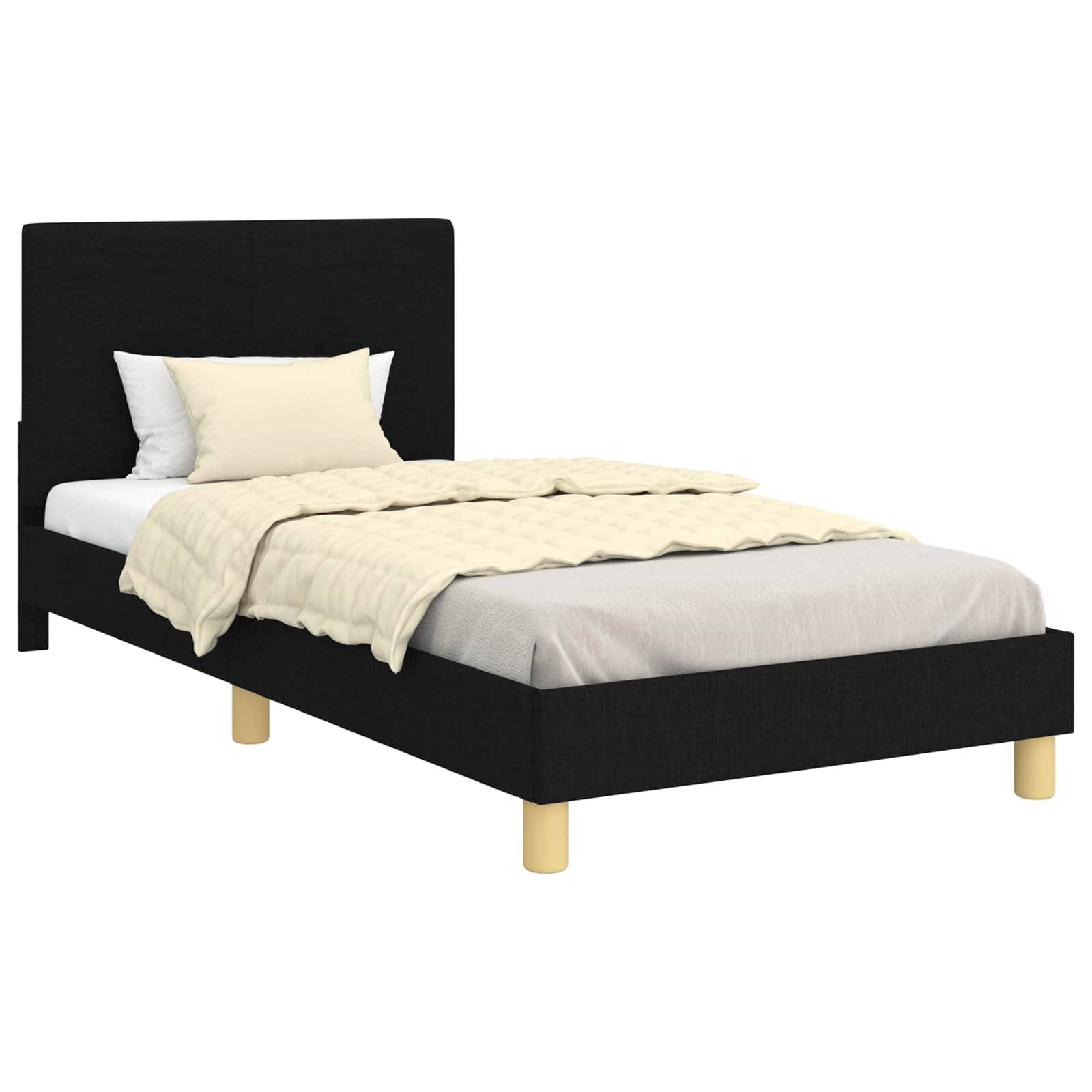 vidaXL Kinderbettgestell mit Kopfteil Schwarz 90 x 200 cm Stoff