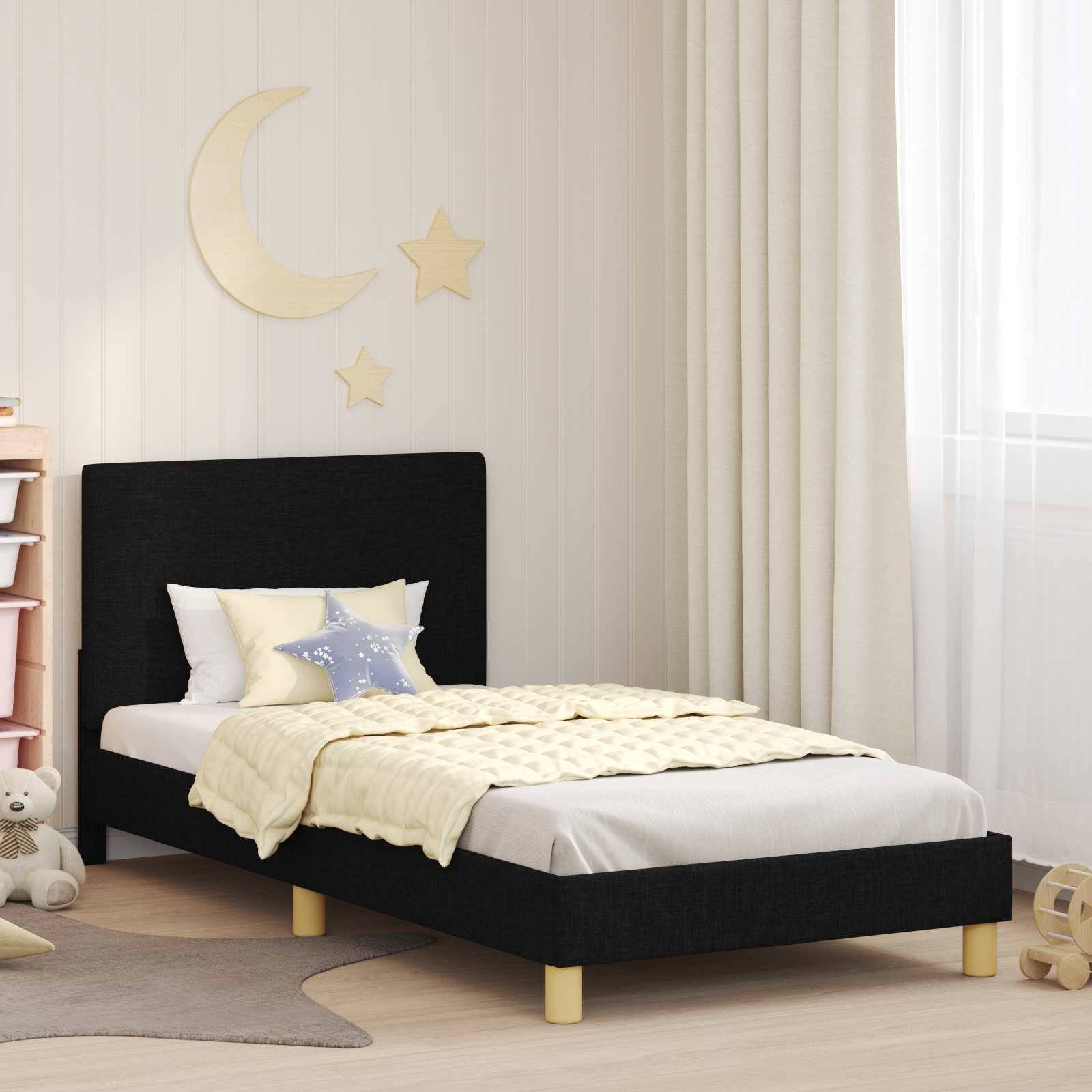 vidaXL Kinderbettgestell mit Kopfteil Schwarz 90 x 190 cm Stoff