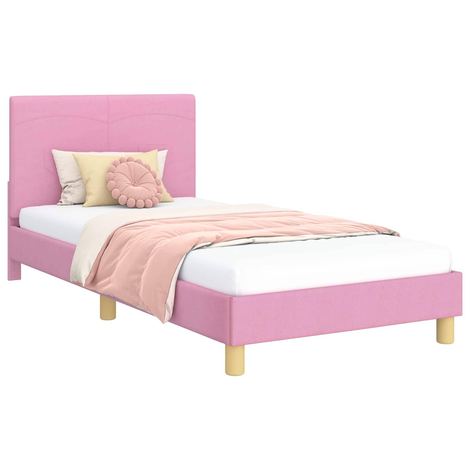 vidaXL Kinderbettgestell mit Kopfteil Rosa 90 x 200 cm Stoff