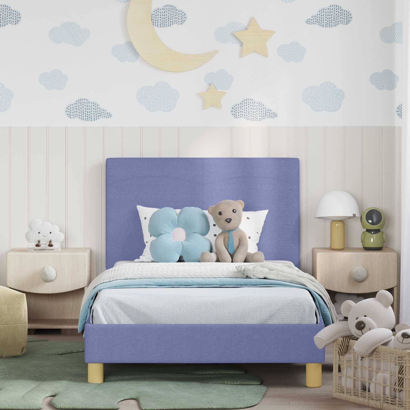 vidaXL Kinderbettgestell mit Kopfteil Jeans blau 90 x 200 cm Stoff