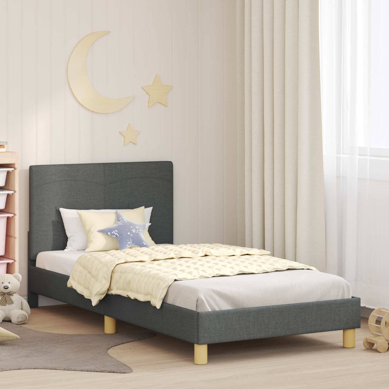 vidaXL Kinderbettgestell mit Kopfteil Dunkelgrau 90 x 200 cm Stoff