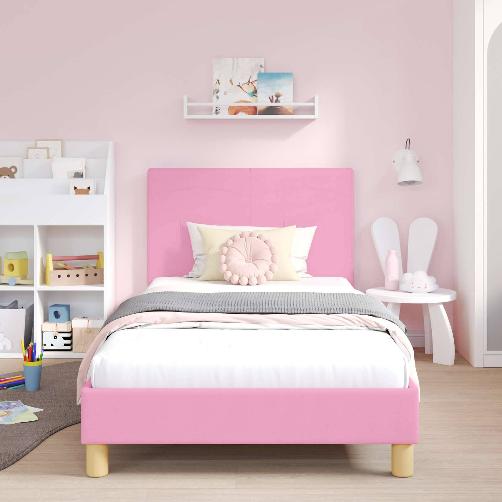 vidaXL Kinderbettgestell mit Kopfteil Rosa 90 x 190 cm Stoff