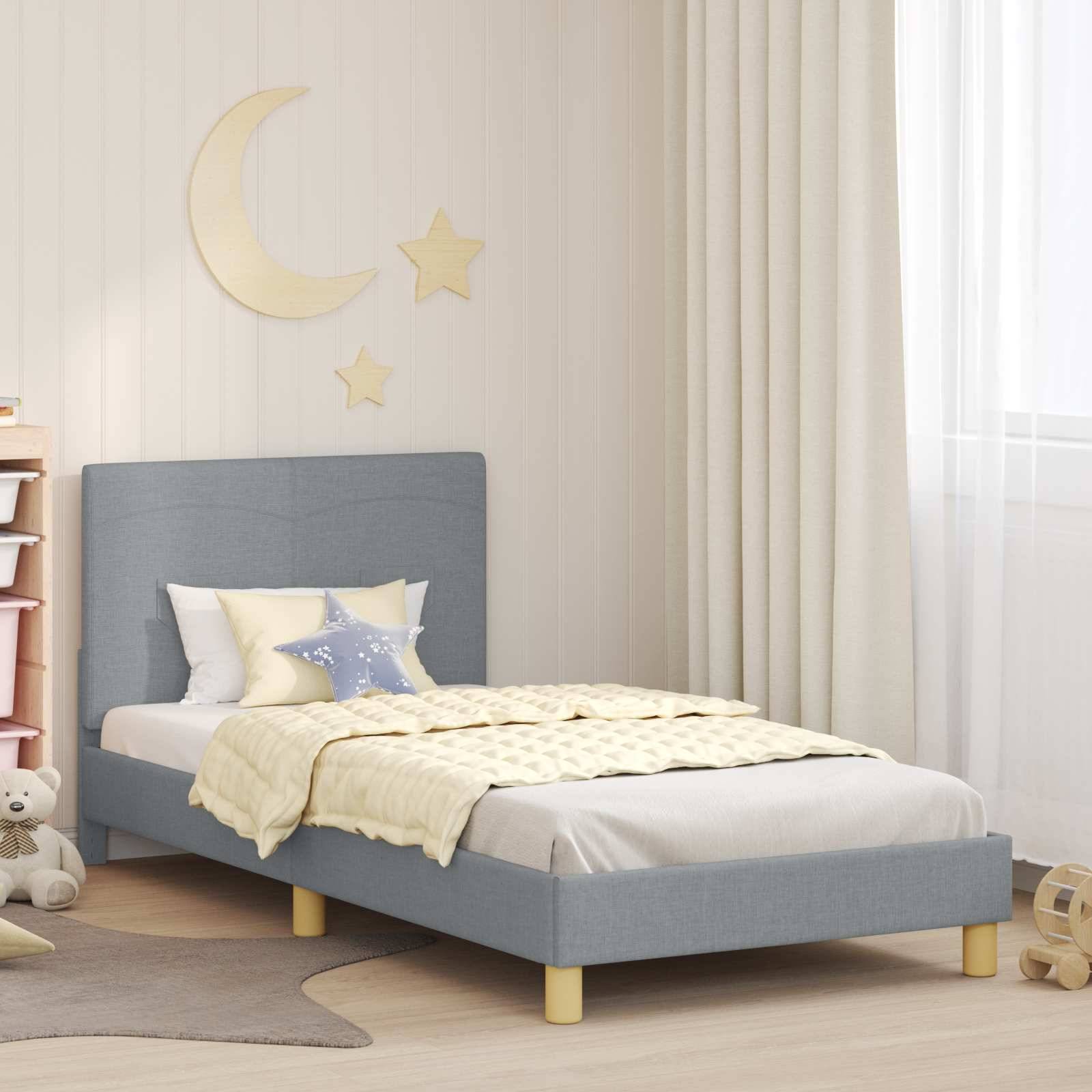 vidaXL Kinderbettgestell mit Kopfteil Hellgrau 90 x 190 cm Stoff