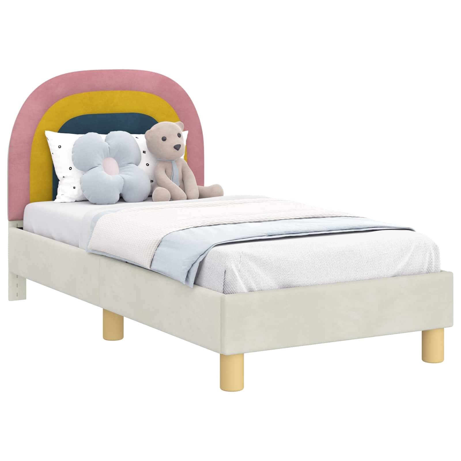vidaXL Kinderbettgestell mit Kopfteil Creme 70 x 140 cm Samt