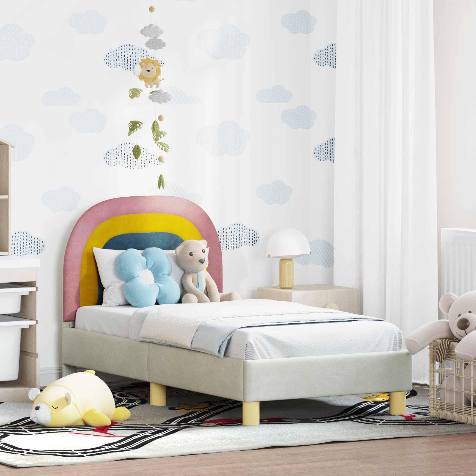 vidaXL Kinderbettgestell mit Kopfteil Creme 70 x 140 cm Samt