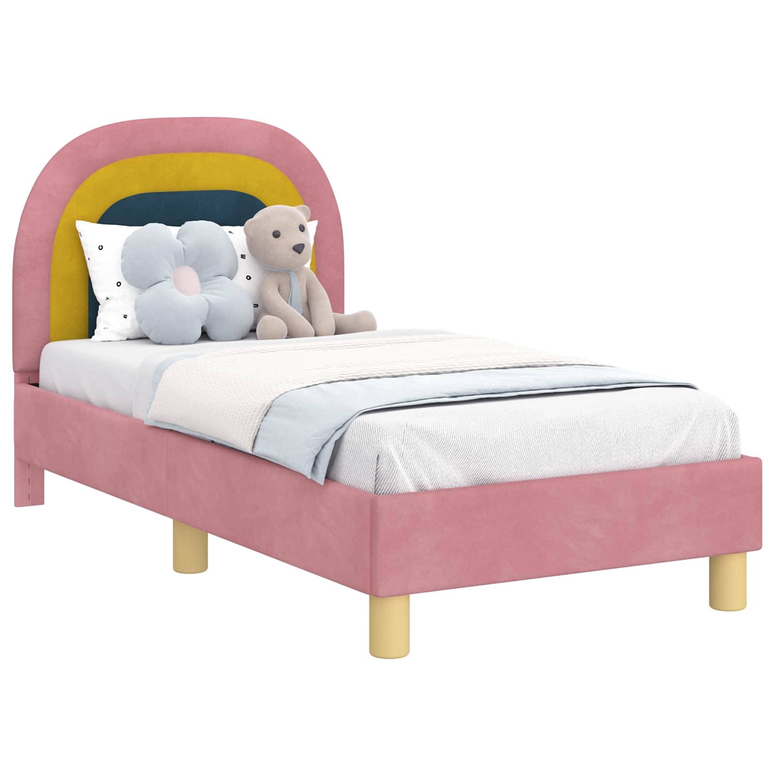 vidaXL Kinderbettgestell mit Kopfteil Rosa 70 x 140 cm Samt