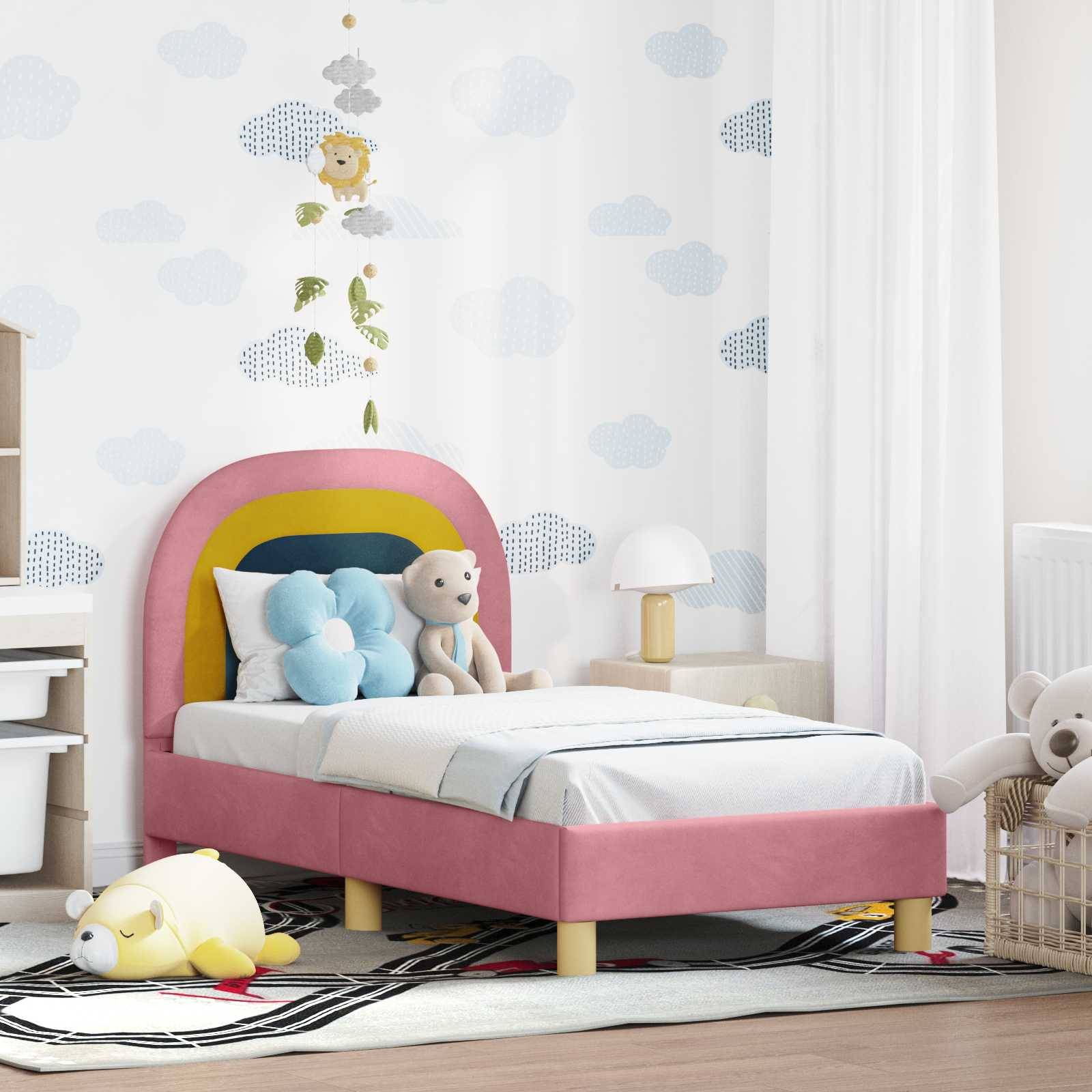 vidaXL Kinderbettgestell mit Kopfteil Rosa 70 x 140 cm Samt