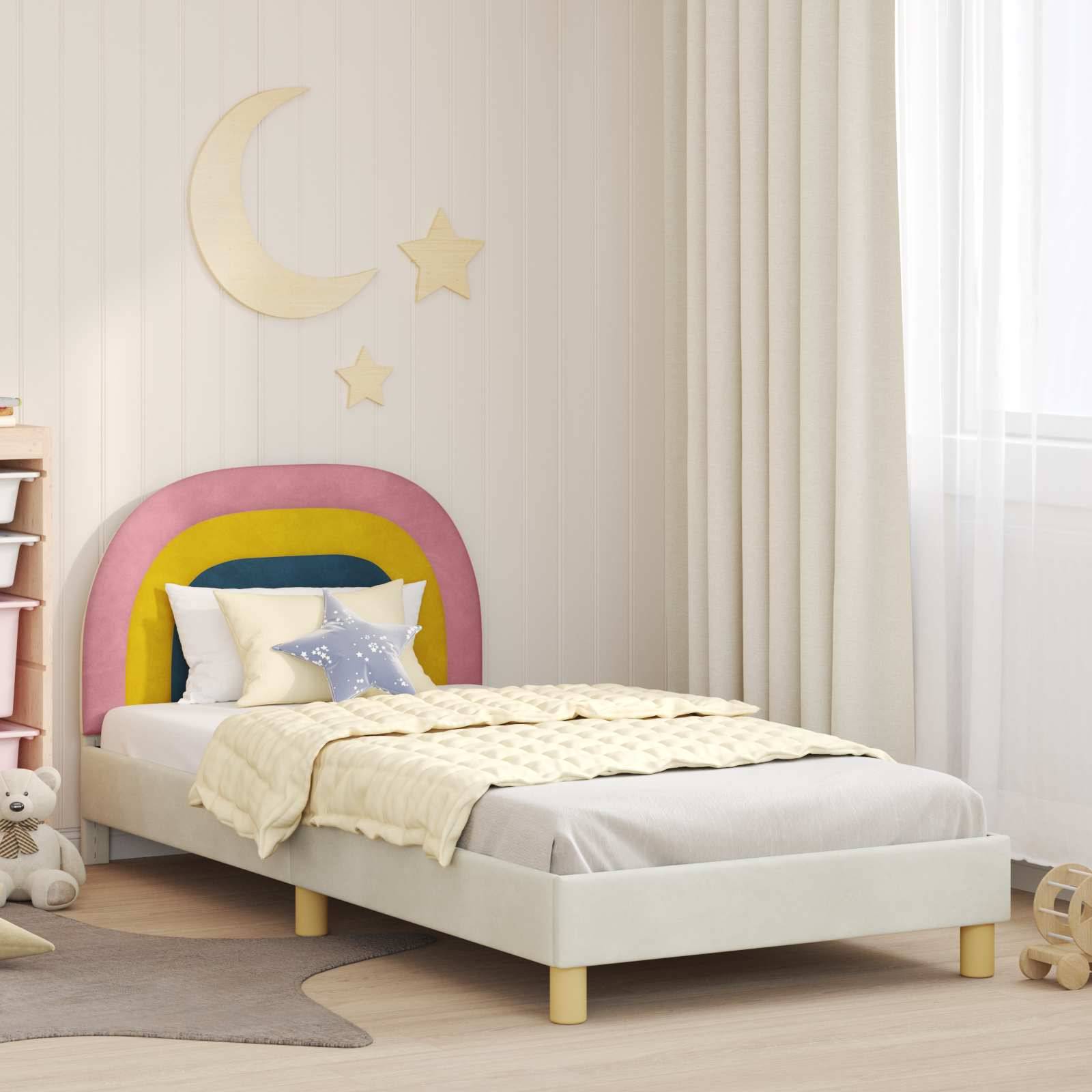 vidaXL Kinderbettgestell mit Kopfteil Creme 90 x 190 cm Samt