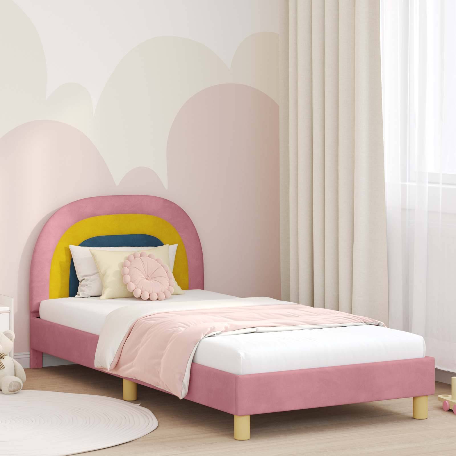 vidaXL Kinderbettgestell mit Kopfteil Rosa 90 x 190 cm Samt