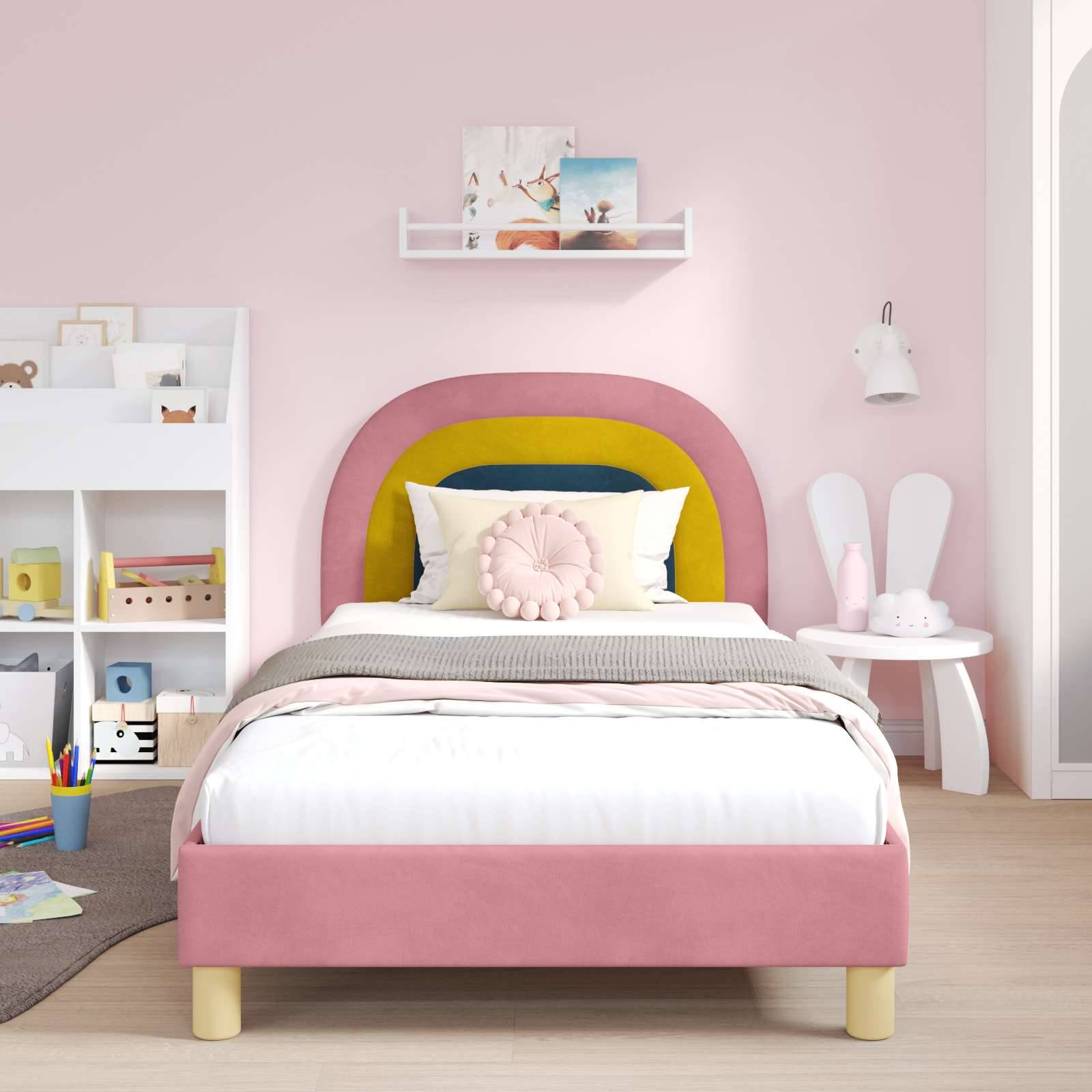 vidaXL Kinderbettgestell mit Kopfteil Rosa 80 x 200 cm Samt