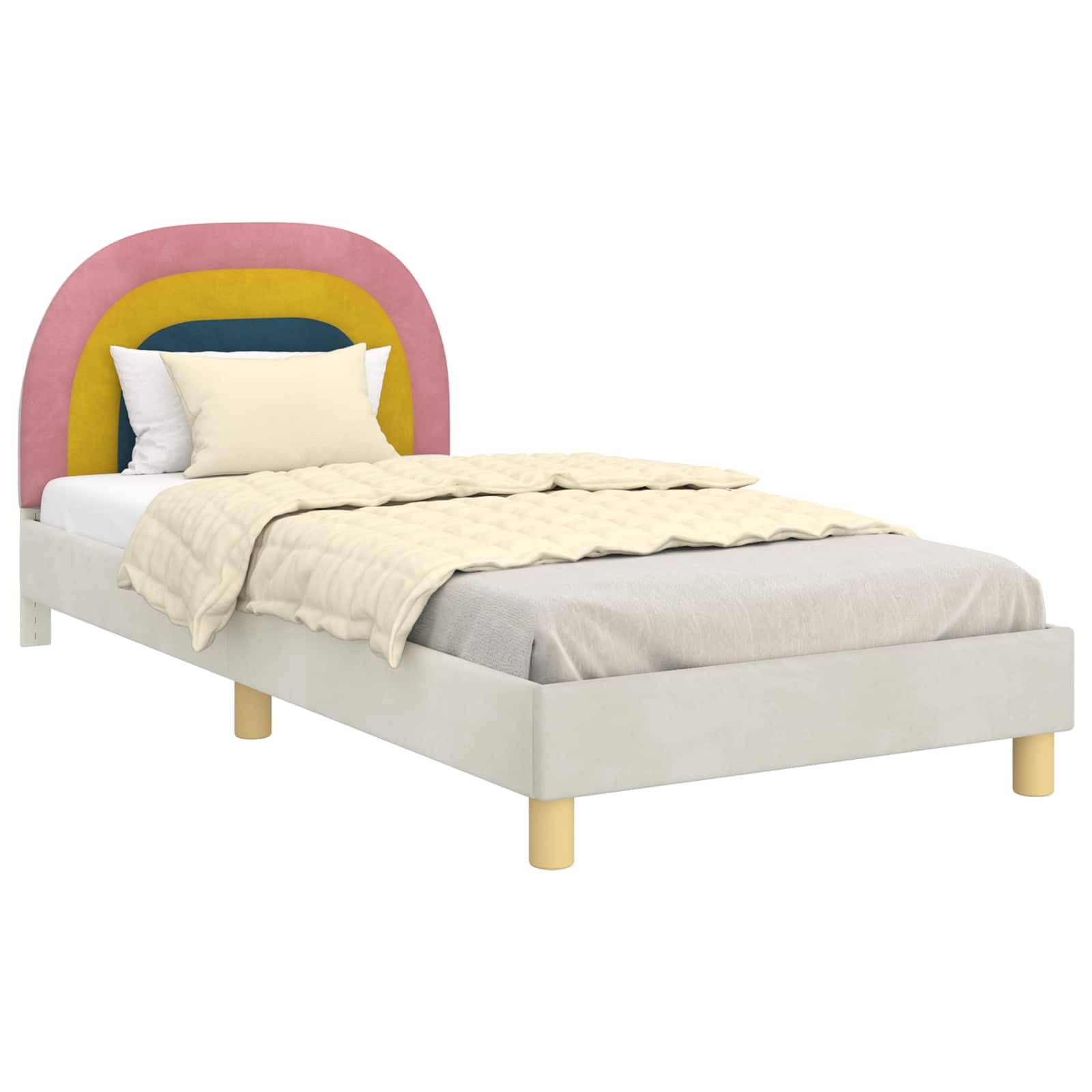 vidaXL Kinderbettgestell mit Kopfteil Creme 90 x 190 cm Samt