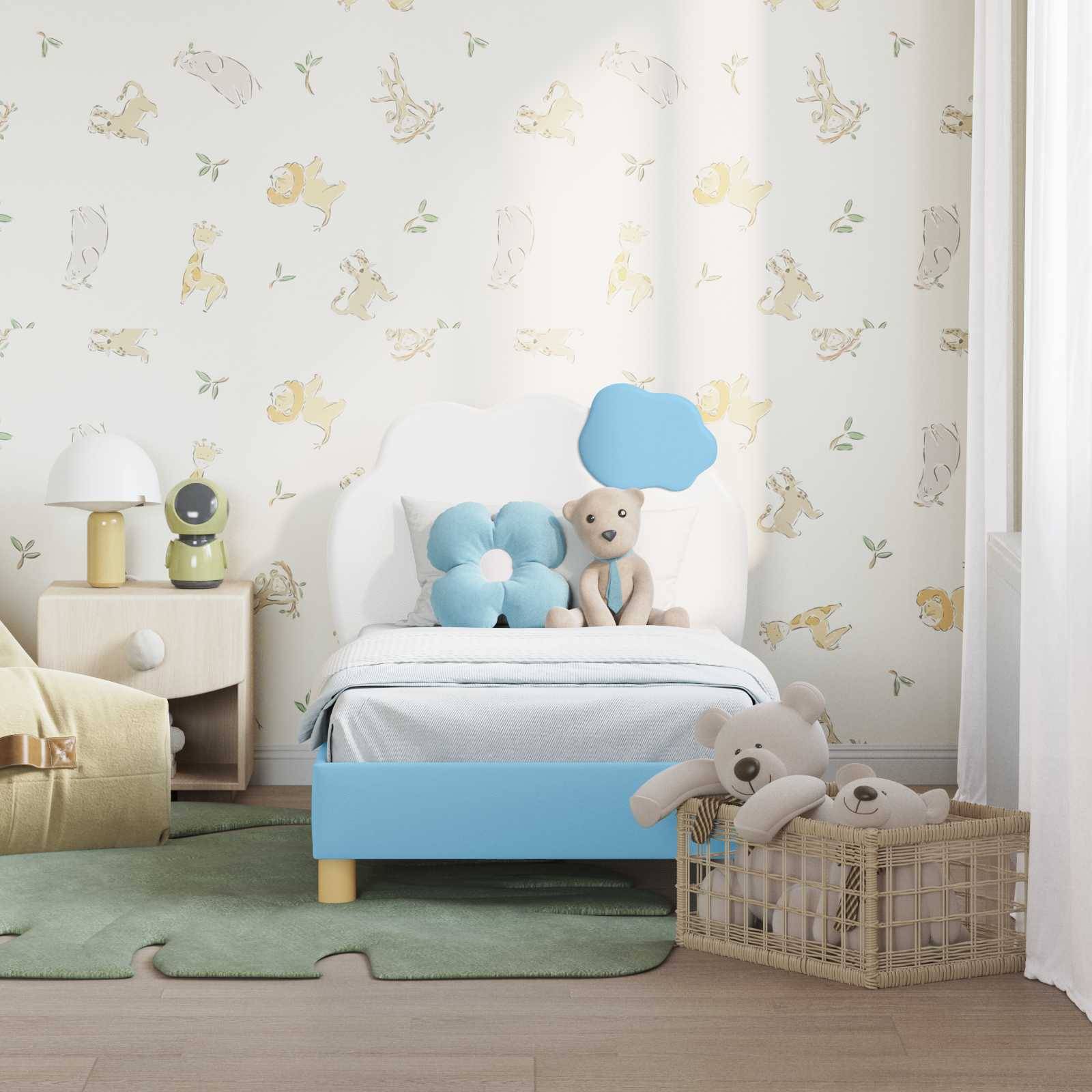 vidaXL Kinderbettgestell mit Kopfteil Blau 70 x 140 cm PU