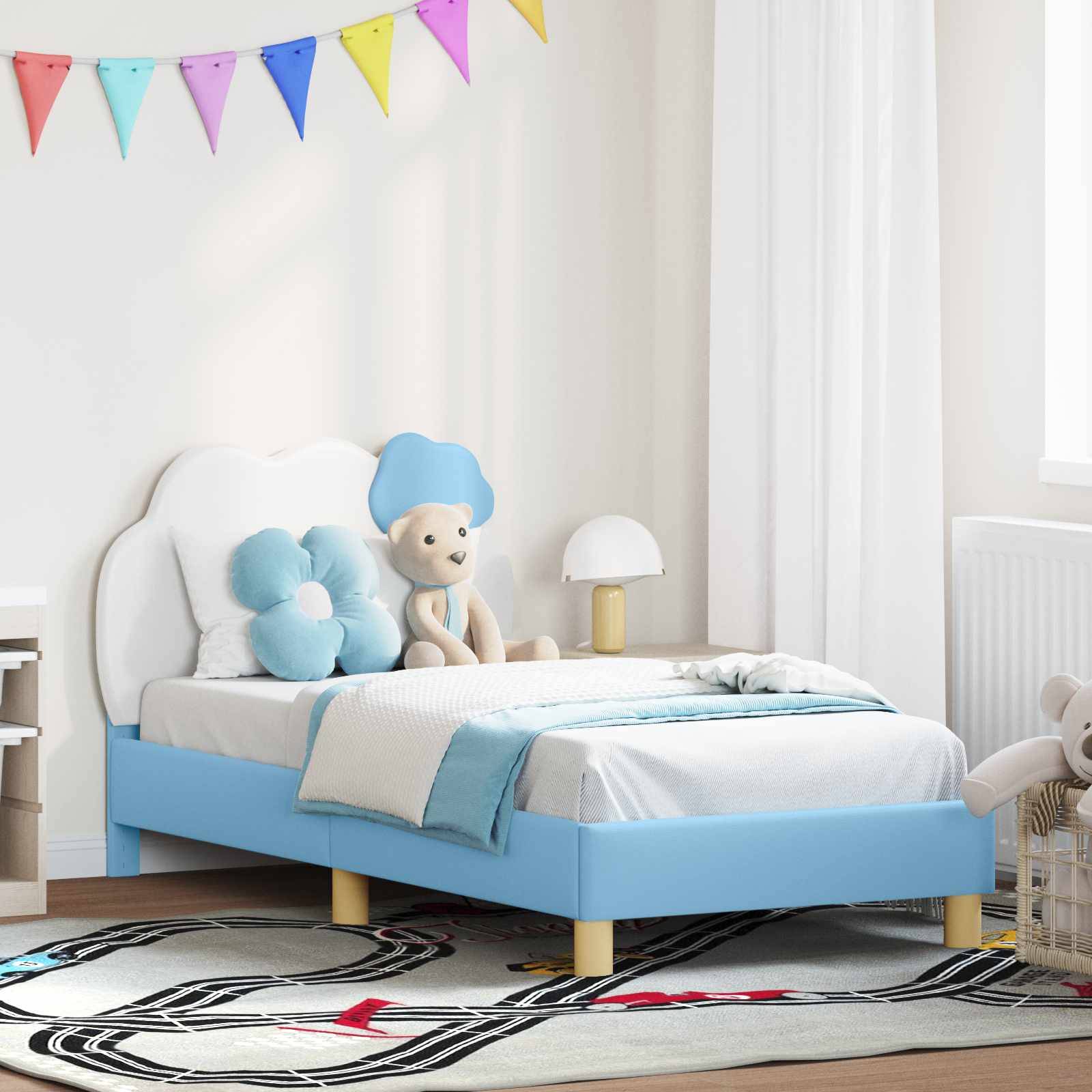 vidaXL Kinderbettgestell mit Kopfteil Blau 80 x 160 cm PU