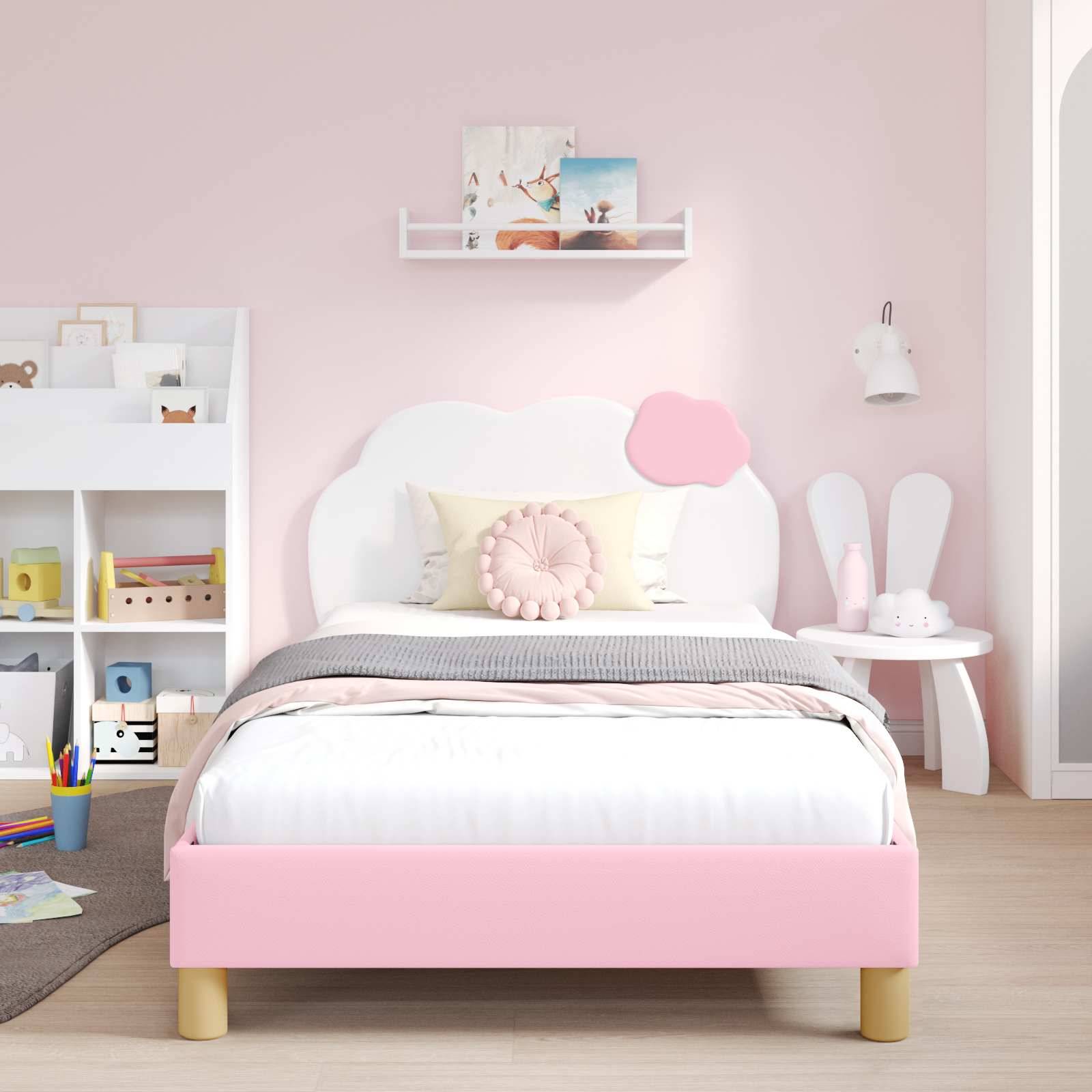 vidaXL Kinderbettgestell mit Kopfteil Rosa 90 x 200 cm PU