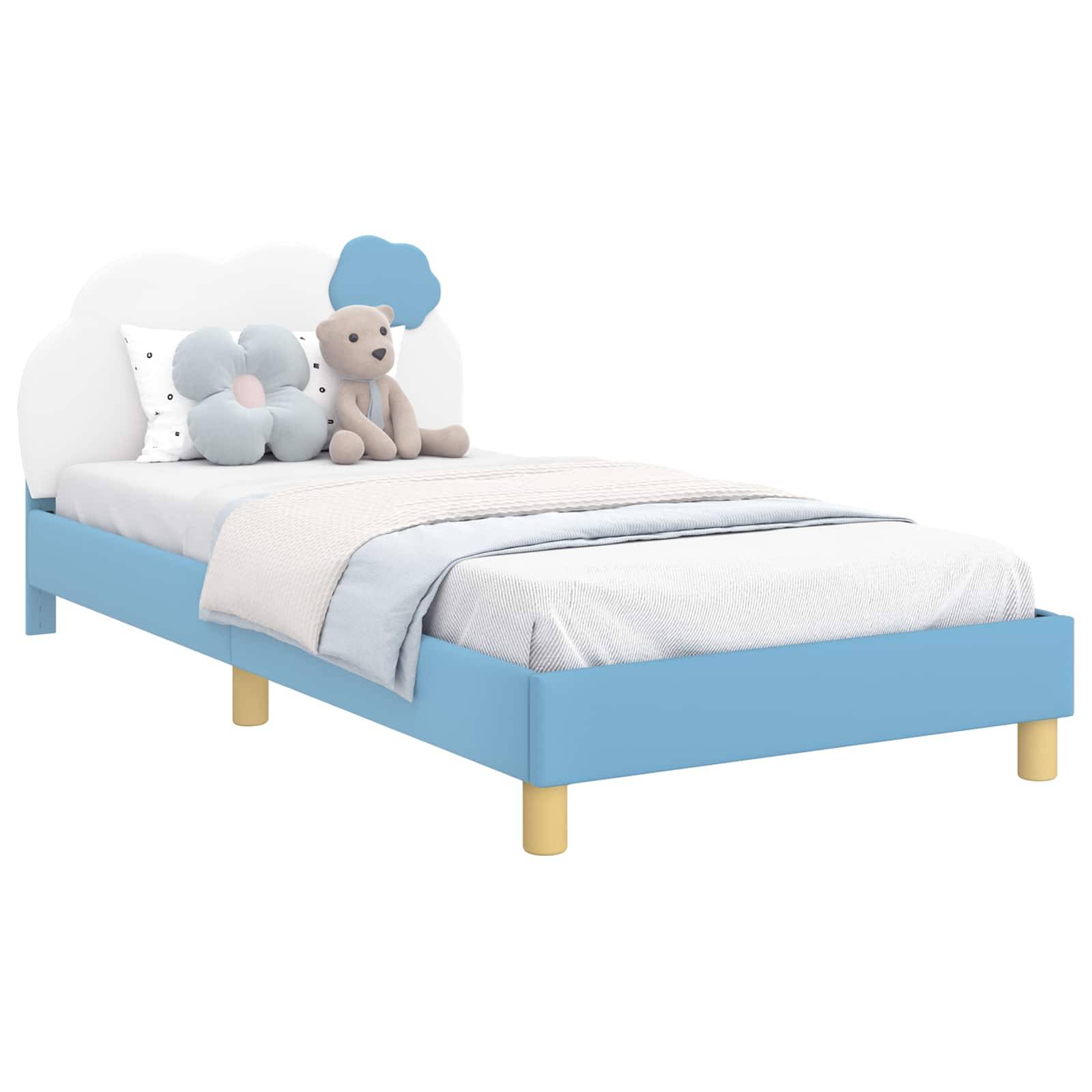 vidaXL Kinderbettgestell mit Kopfteil Blau 90 x 200 cm PU