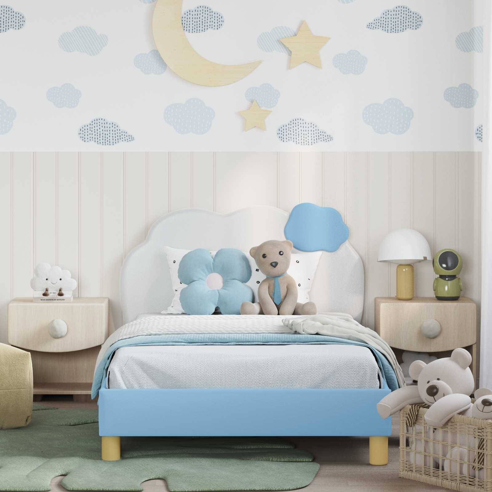 vidaXL Kinderbettgestell mit Kopfteil Blau 90 x 200 cm PU