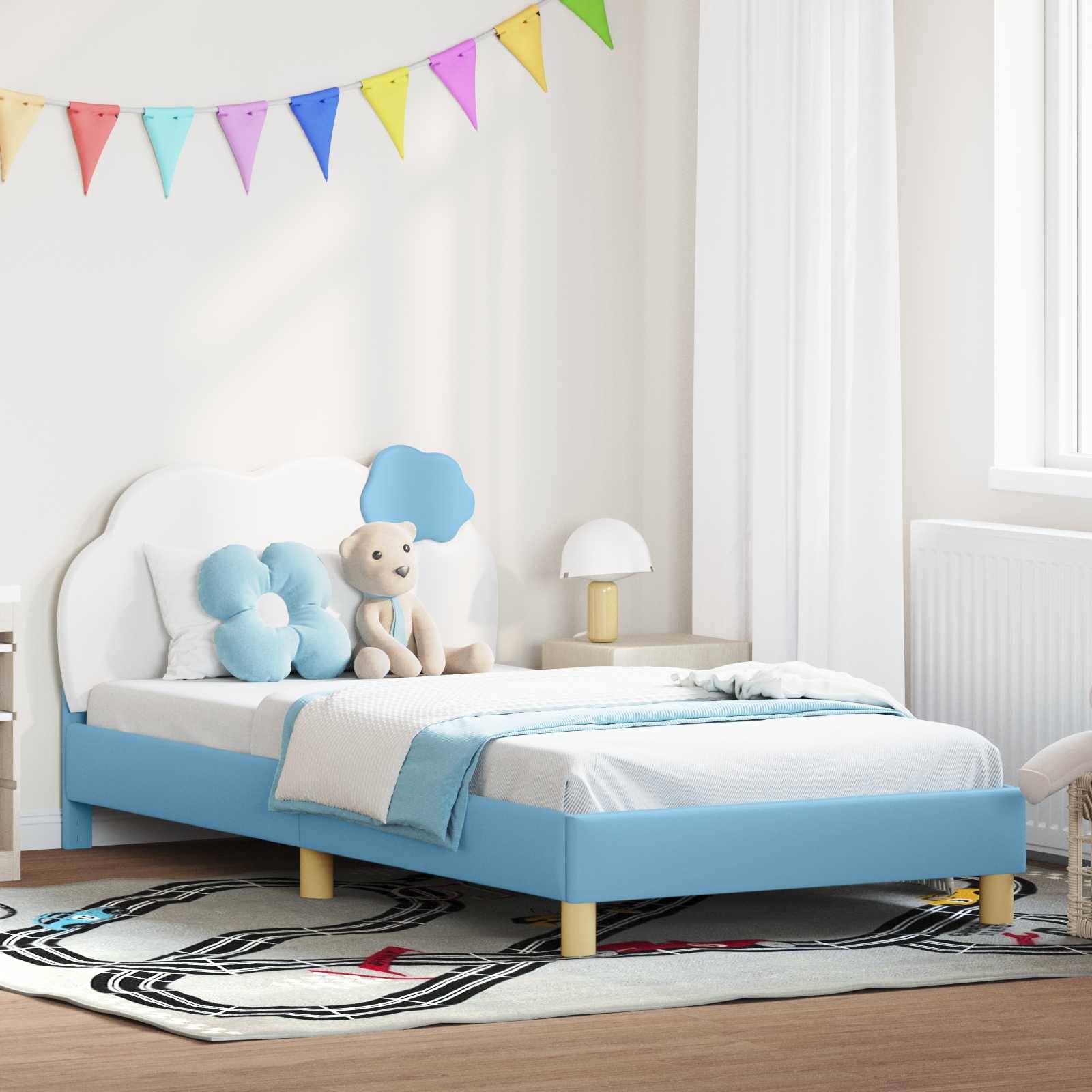 vidaXL Kinderbettgestell mit Kopfteil Blau 90 x 200 cm PU