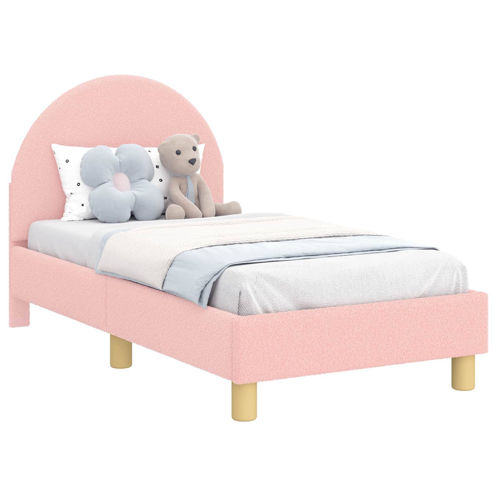 vidaXL Kinderbettgestell mit Kopfteil Rosa 70 x 140 cm Bouclé