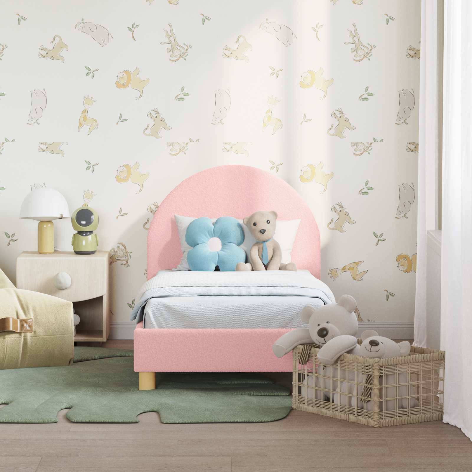vidaXL Kinderbettgestell mit Kopfteil Rosa 70 x 140 cm Bouclé